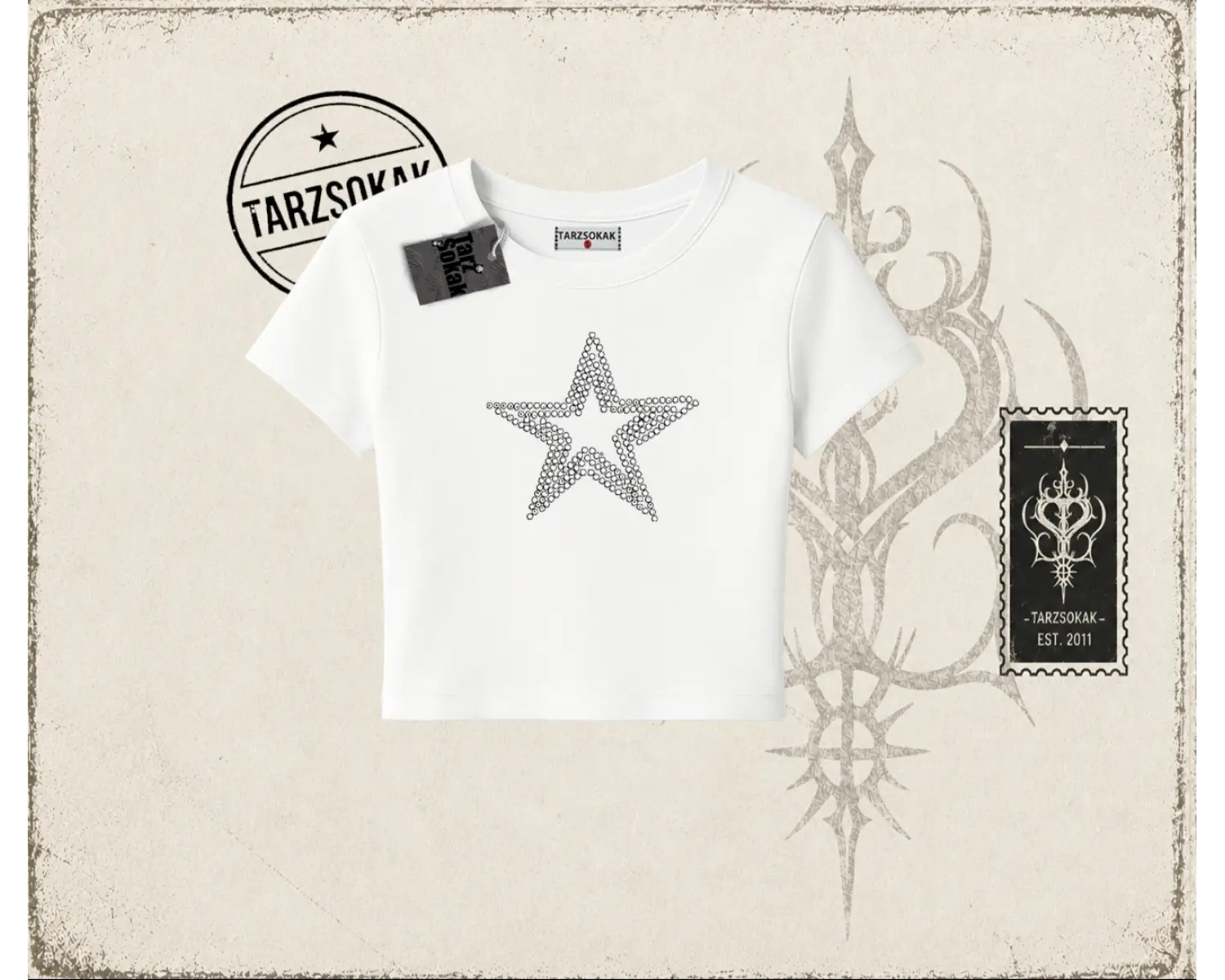 Unisex Star Stroke Kadın Baby Tee Beyaz