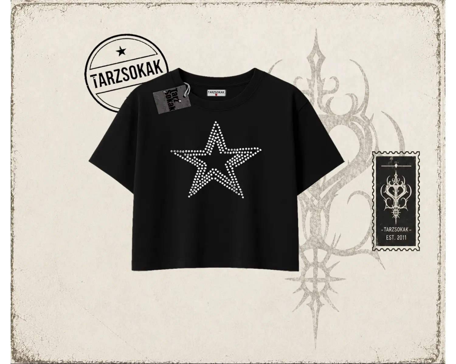 Unisex Star Stroke Kadın Crop Tişört Beyaz