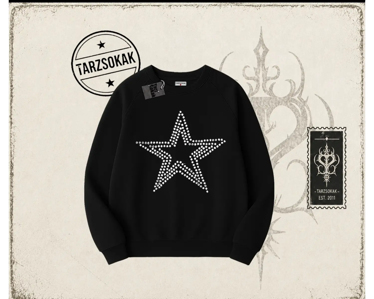 Unisex Star Stroke Oversize Unisex Bisiklet Yaka Sweatshirt Beyaz