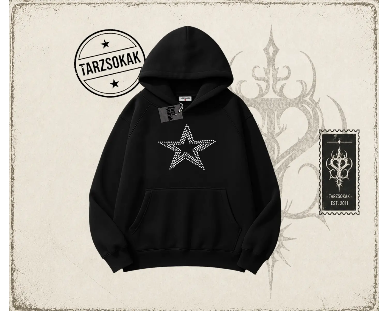 Unisex Star Stroke Oversize Unisex Kapşonlu Sweatshirt Beyaz
