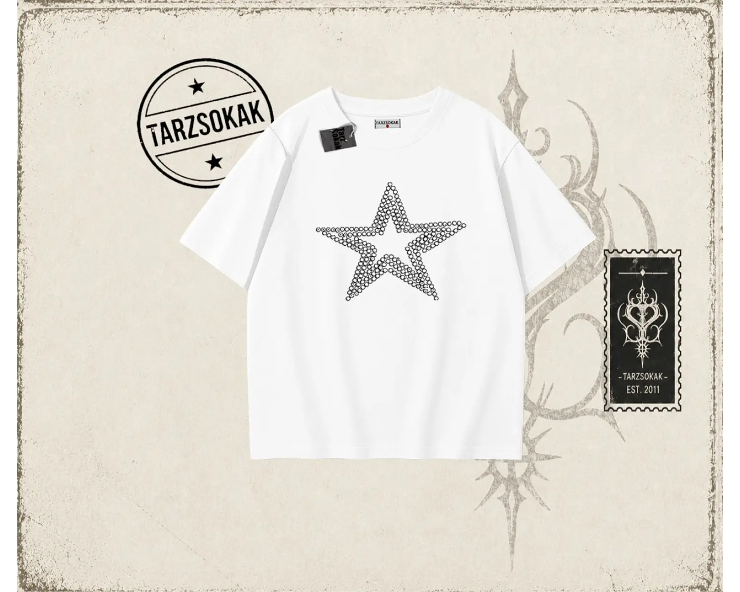 Unisex Star Stroke Oversize Unisex Tişört Beyaz