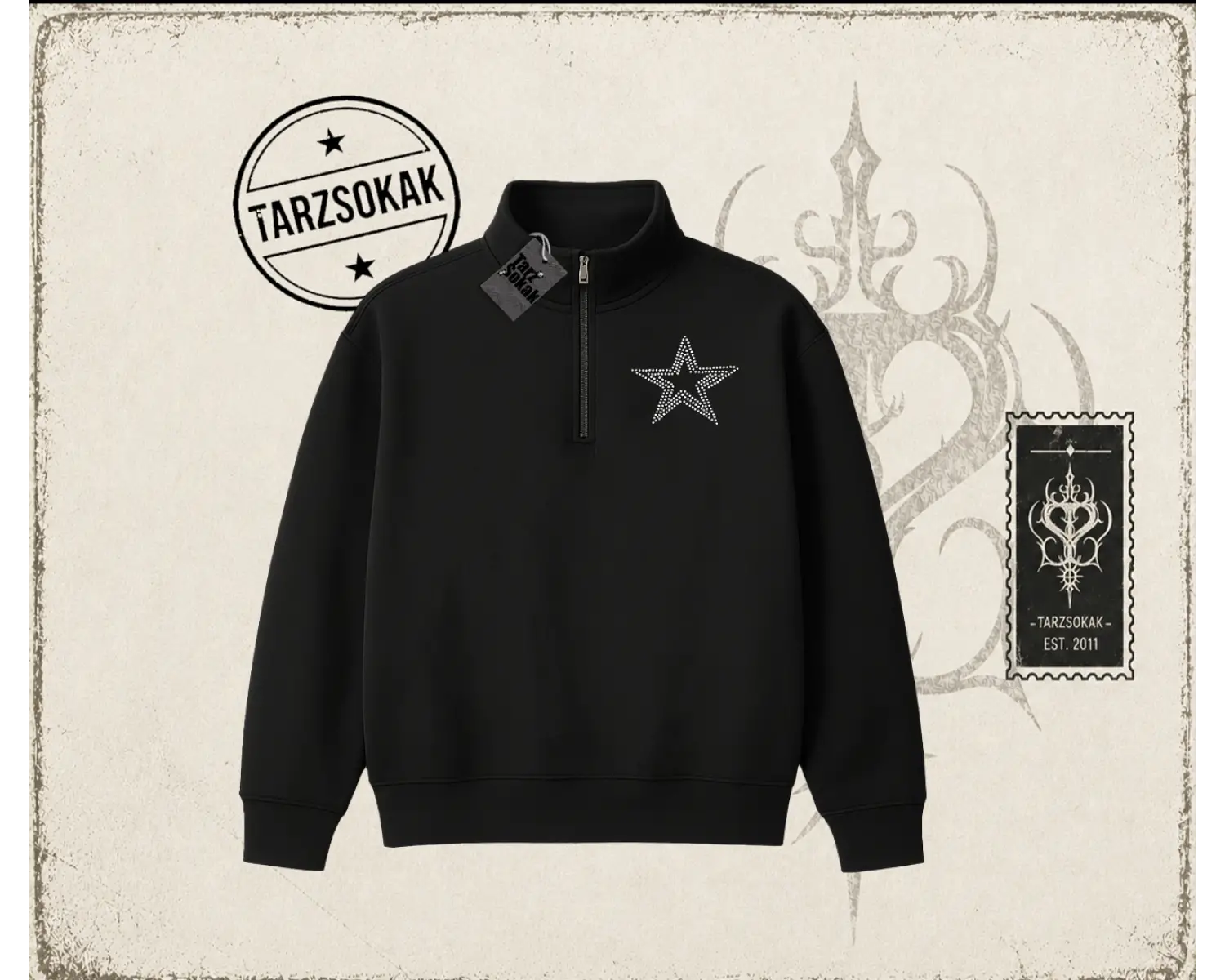 Unisex Star Stroke Unisex Polo Yaka Yarım Fermuarlı Sweatshirt Beyaz