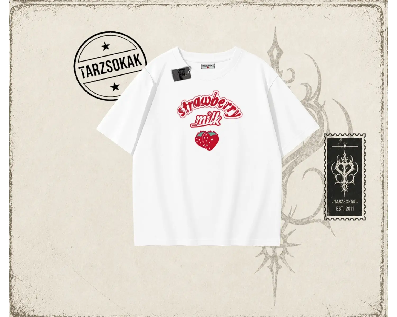 Unisex Strawberry Milk Oversize Unisex Tişört Beyaz