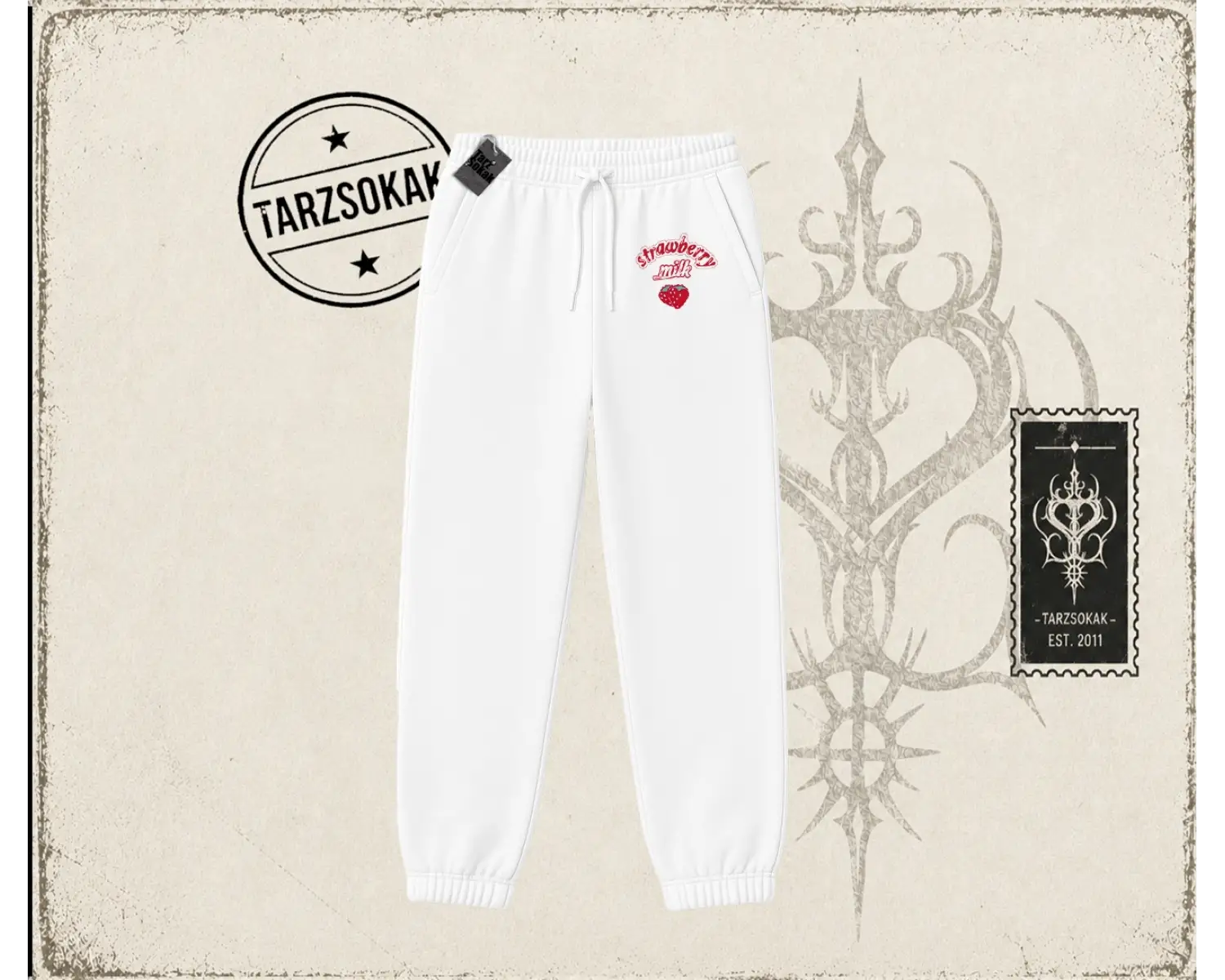 Unisex Strawberry Milk Unisex Jogger Eşofman Altı Beyaz