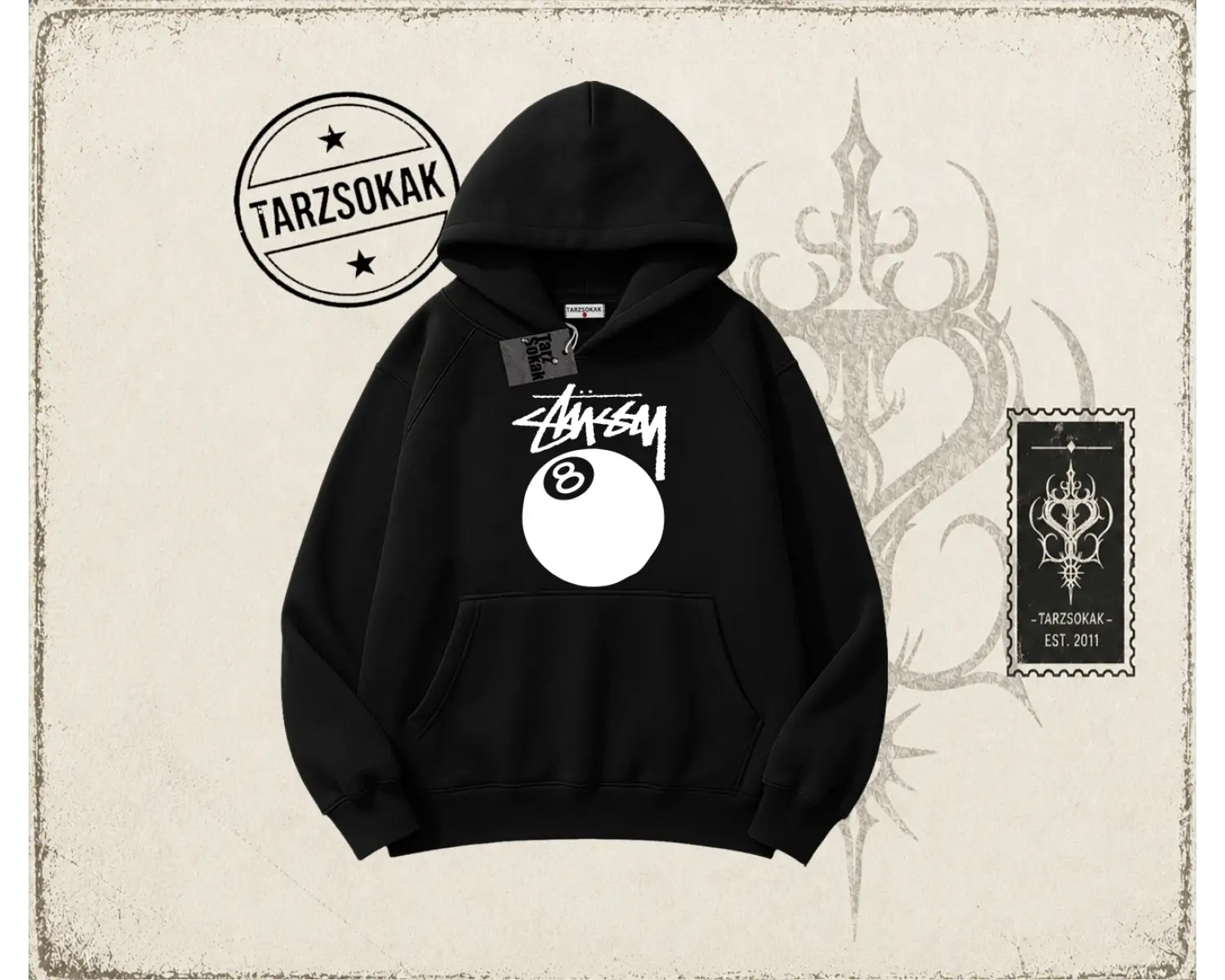 Unisex Stüssy 8Ball Oversize Unisex Kapşonlu Sweatshirt Beyaz