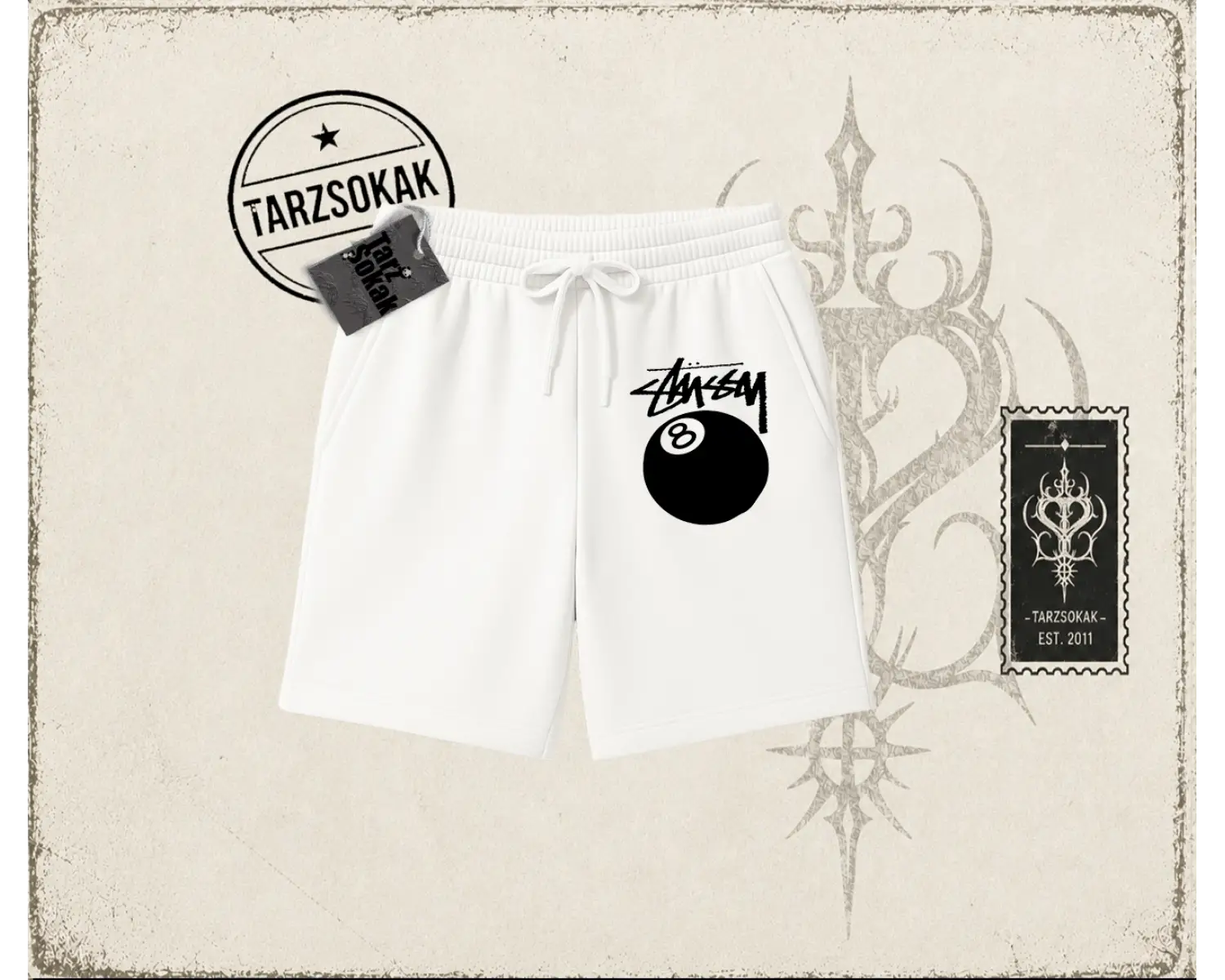 Unisex Stüssy 8Ball Unisex Şort Beyaz