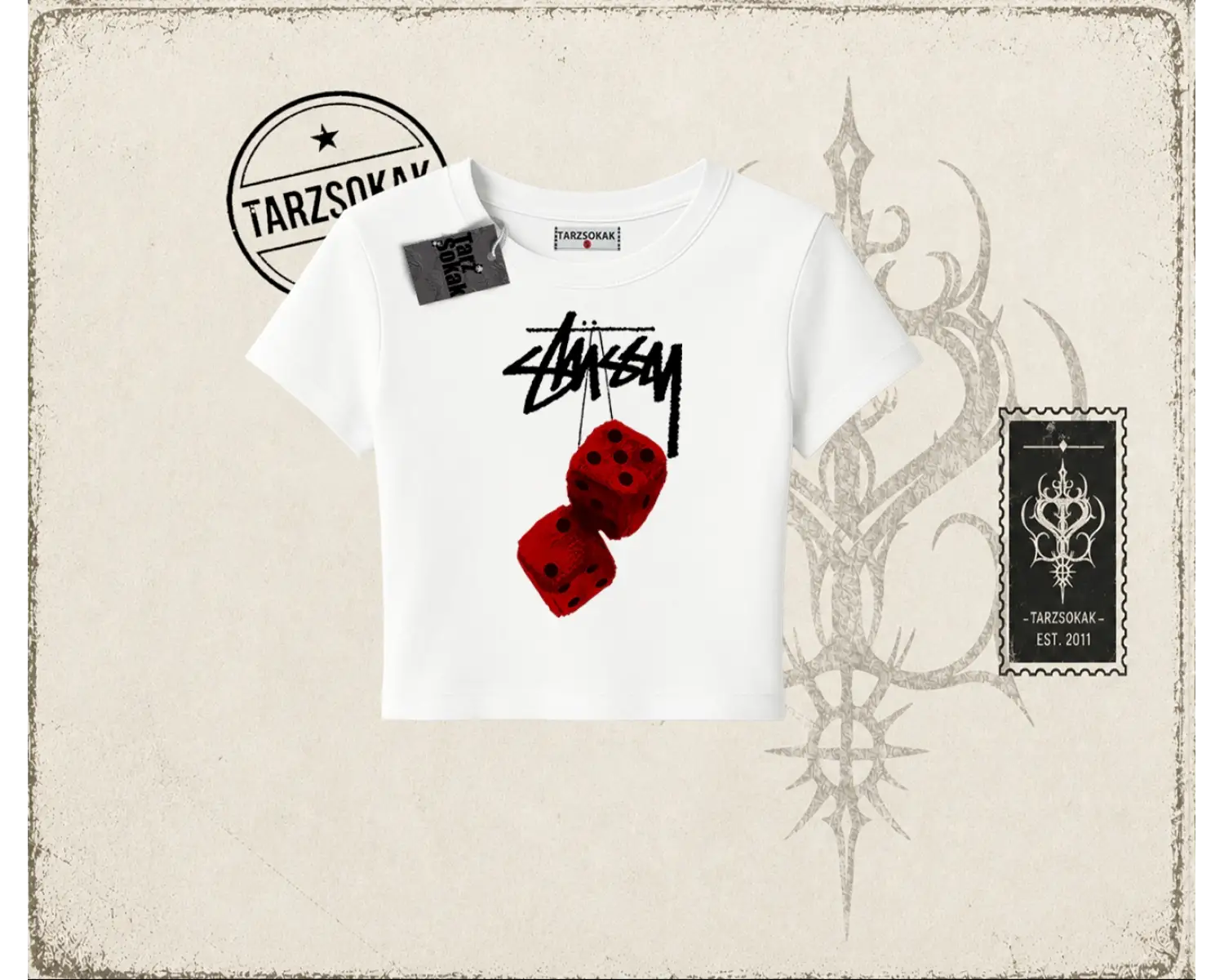 Unisex Stüssy Zar Kadın Baby Tee Beyaz