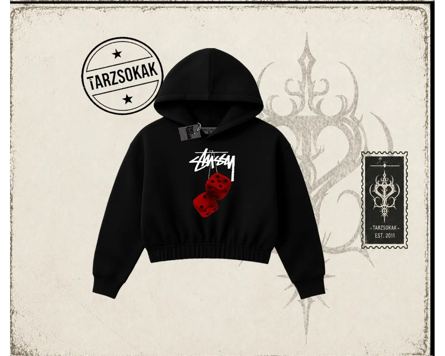 Unisex Stüssy Zar Kadın Crop Kapşonlu Sweatshirt Beyaz