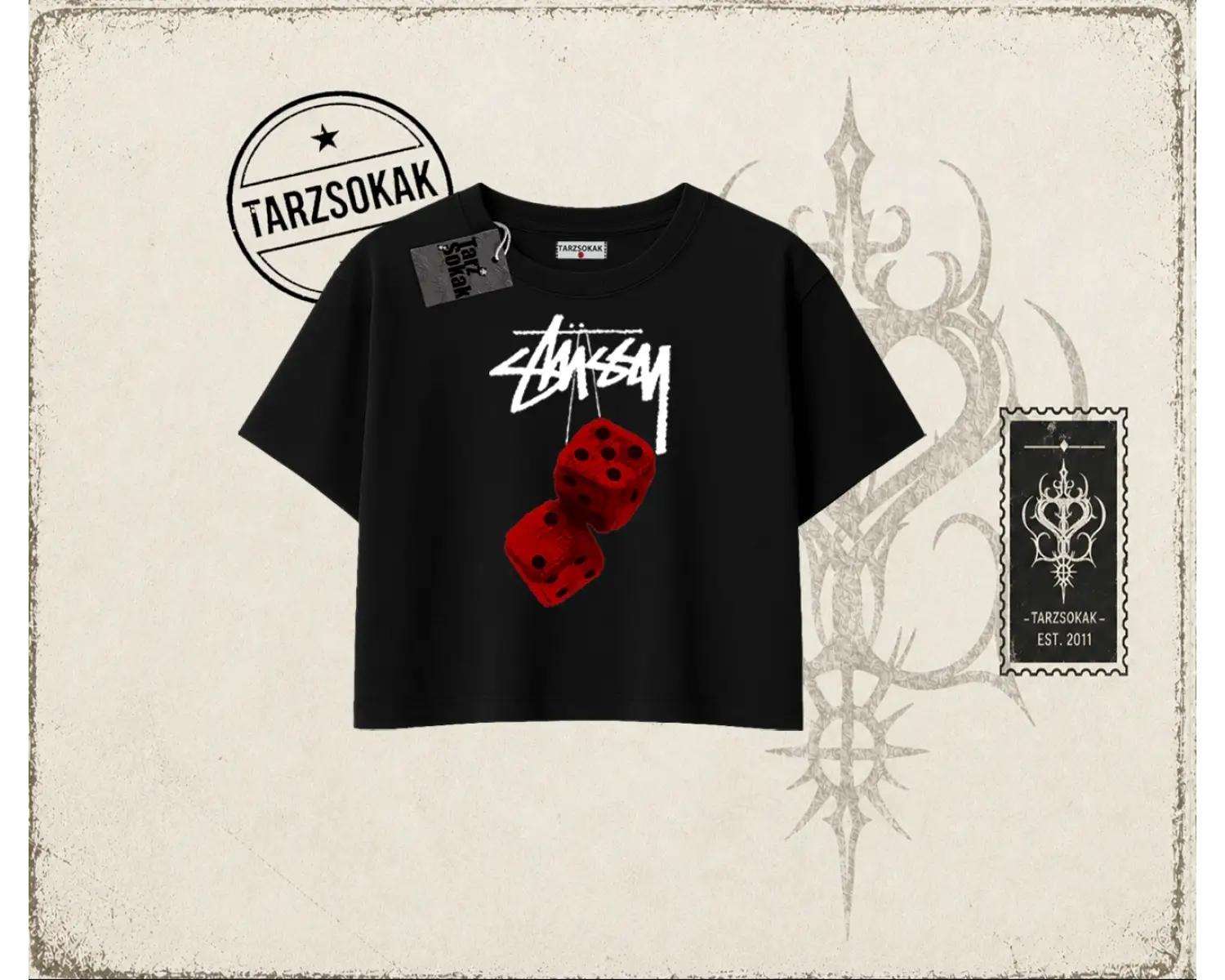Unisex Stüssy Zar Kadın Crop Tişört Beyaz