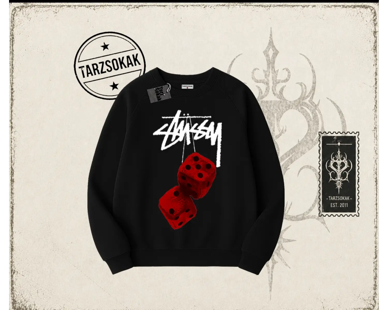 Unisex Stüssy Zar Oversize Unisex Bisiklet Yaka Sweatshirt Beyaz