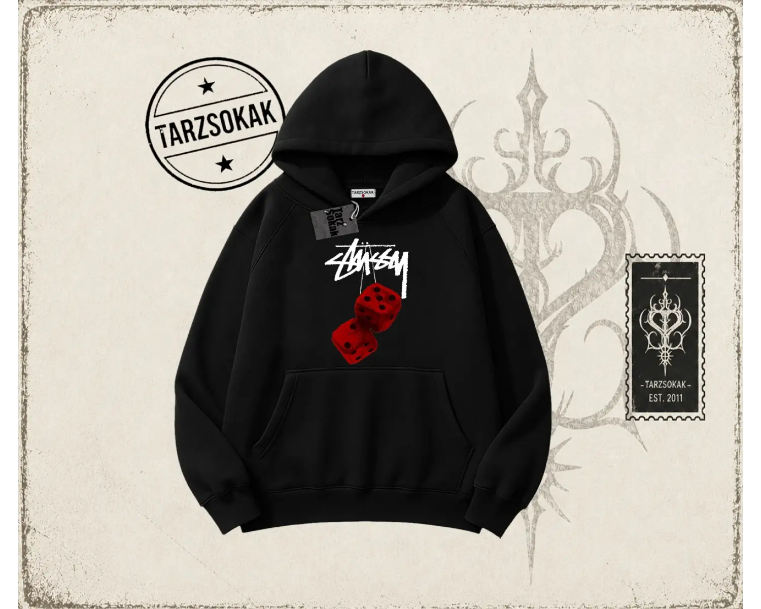 Unisex Stüssy Zar Oversize Unisex Kapşonlu Sweatshirt Beyaz