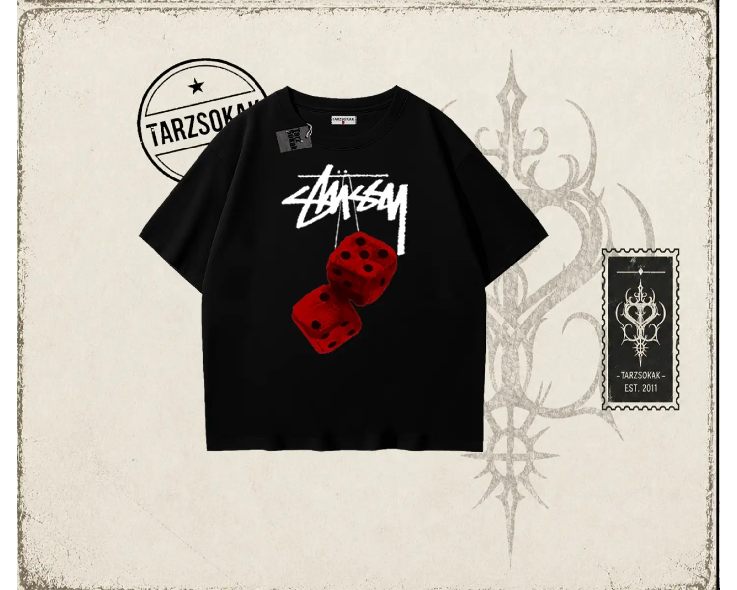 Unisex Stüssy Zar Oversize Unisex Tişört Beyaz