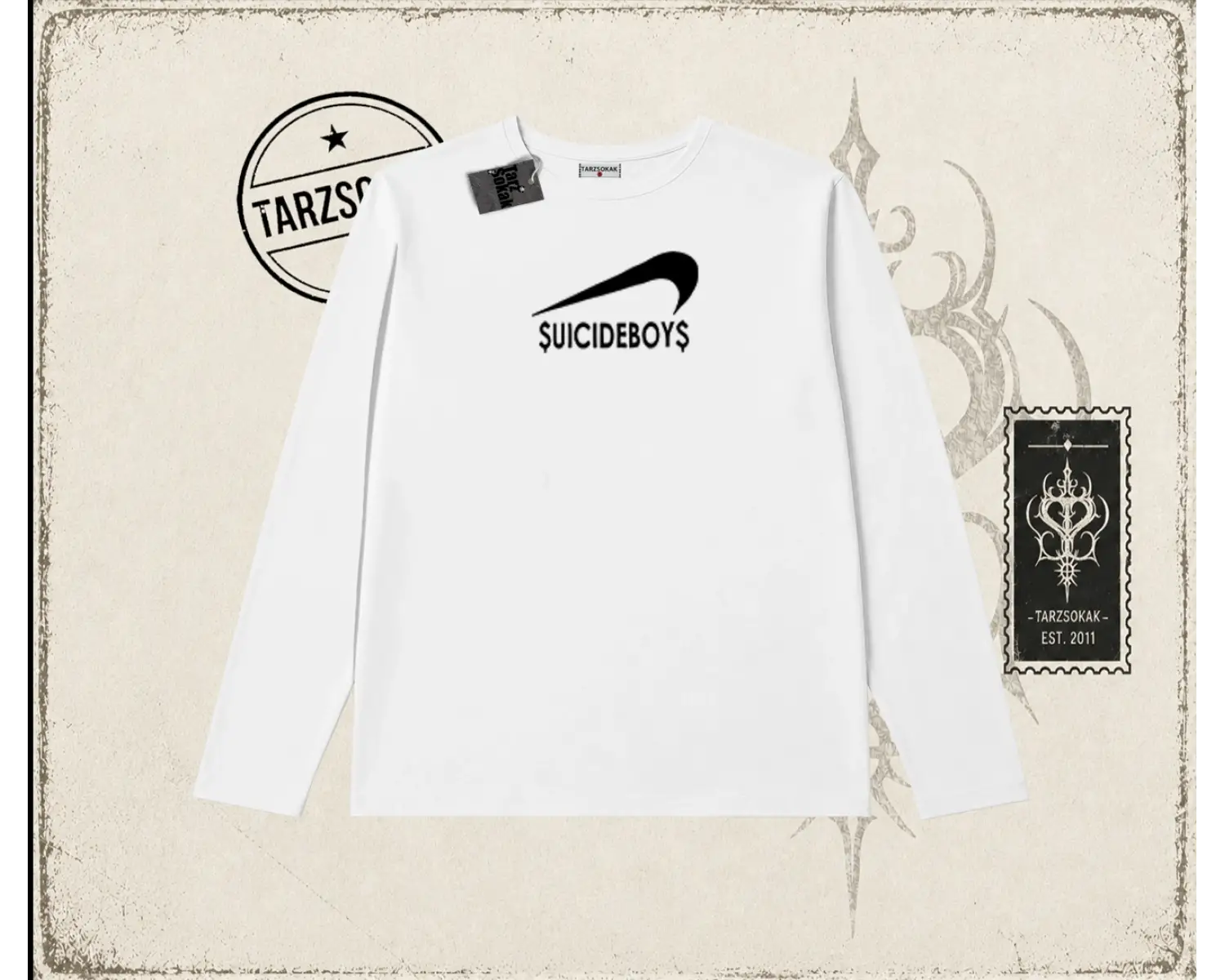 Unisex Suicedeboys Biskilet Yaka  Long Sleeve Beyaz