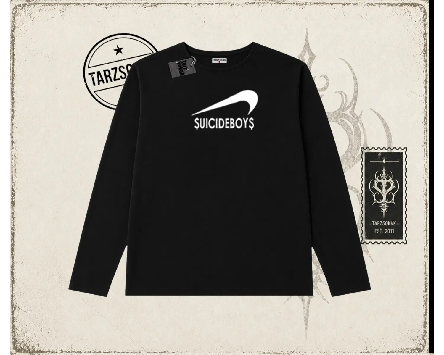 Unisex Suicedeboys Biskilet Yaka  Long Sleeve Beyaz