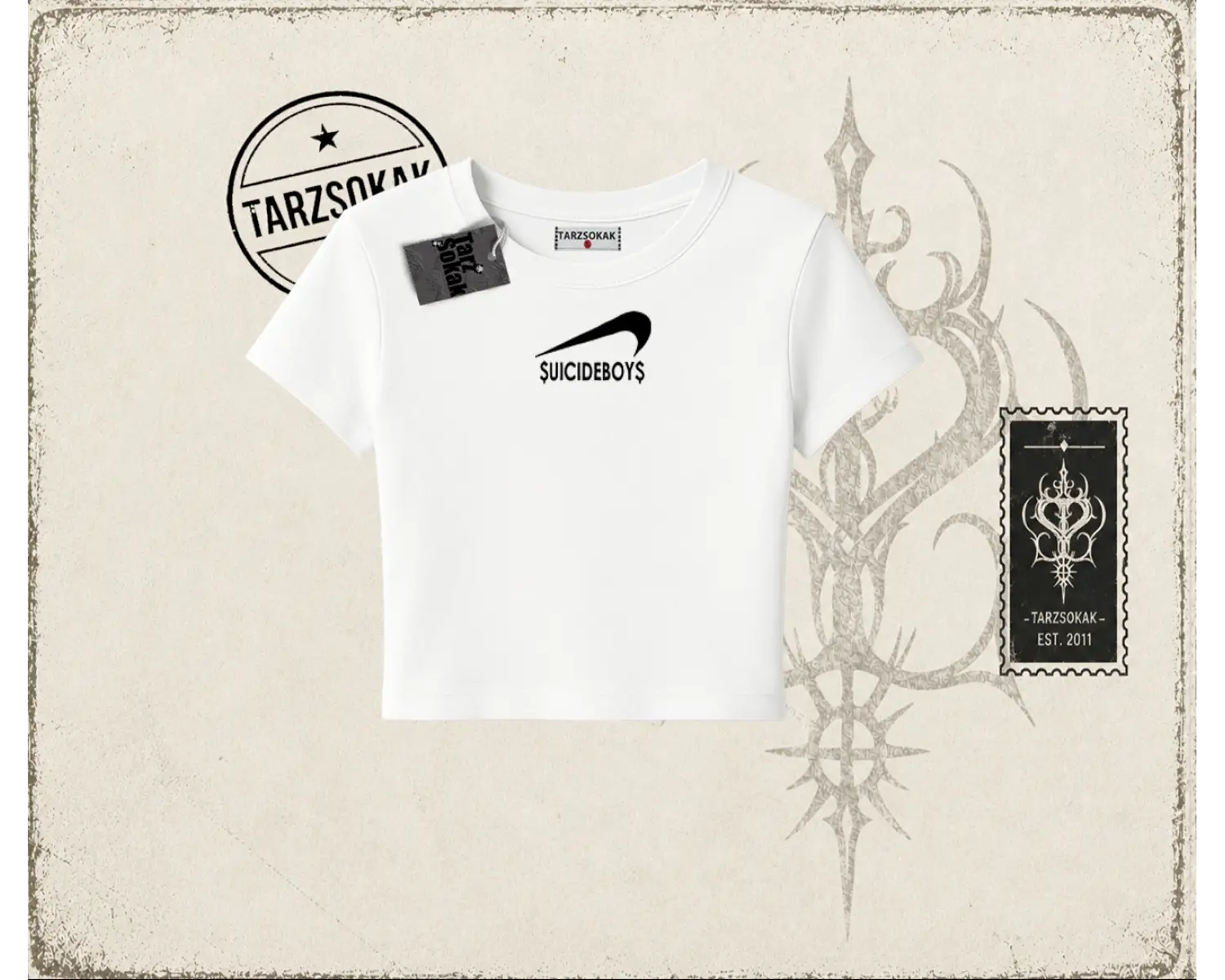 Unisex Suicedeboys Kadın Baby Tee Beyaz