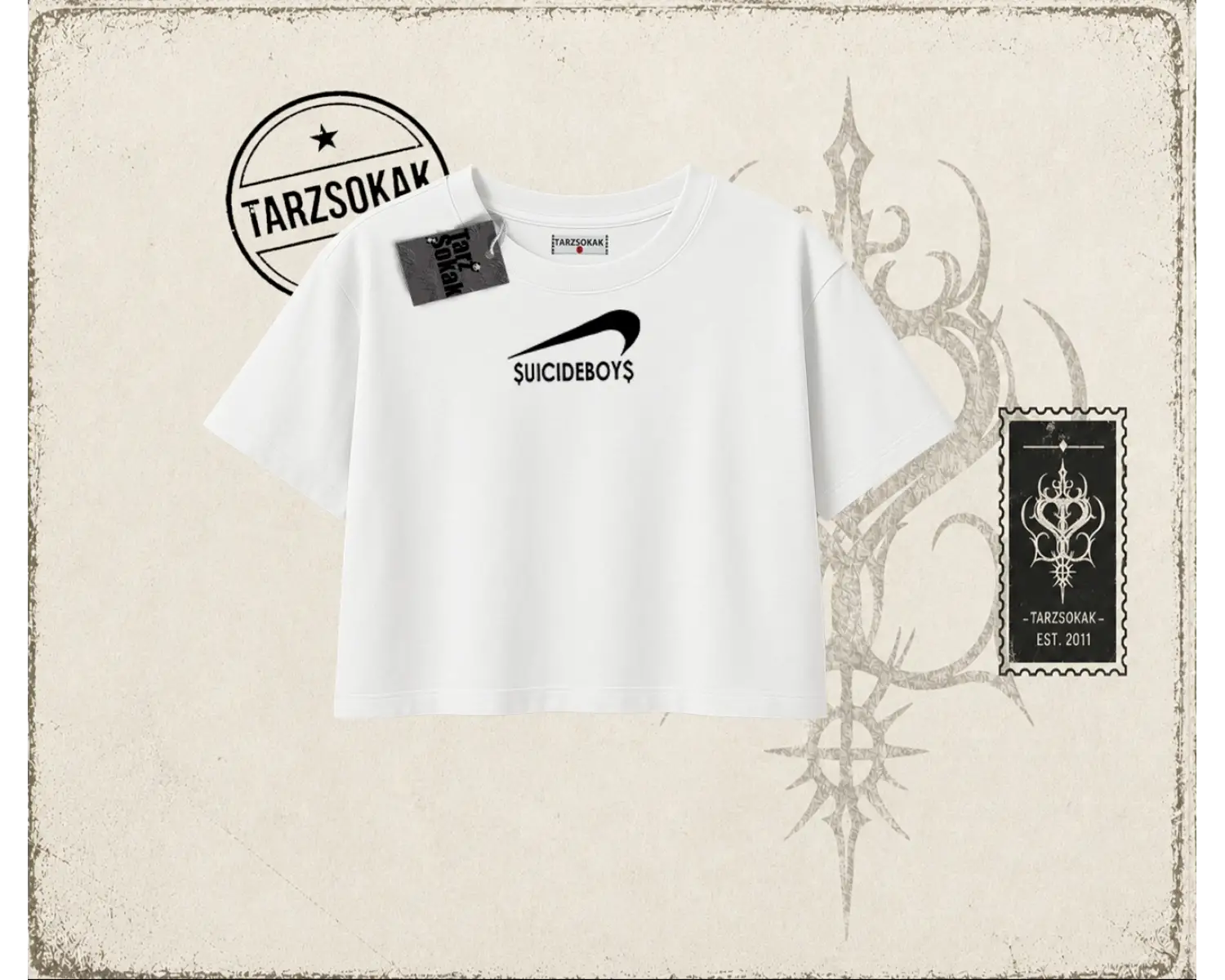 Unisex Suicedeboys Kadın Crop Tişört Beyaz