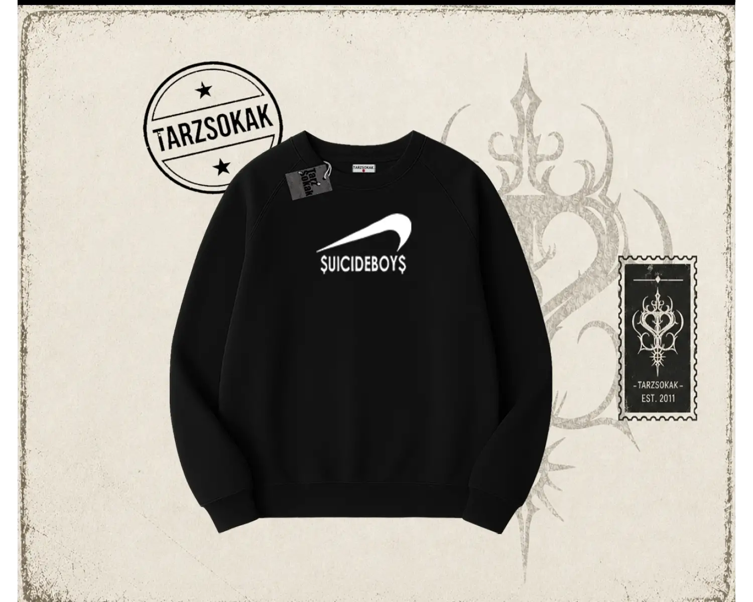 Unisex Suicedeboys Oversize Unisex Bisiklet Yaka Sweatshirt Beyaz