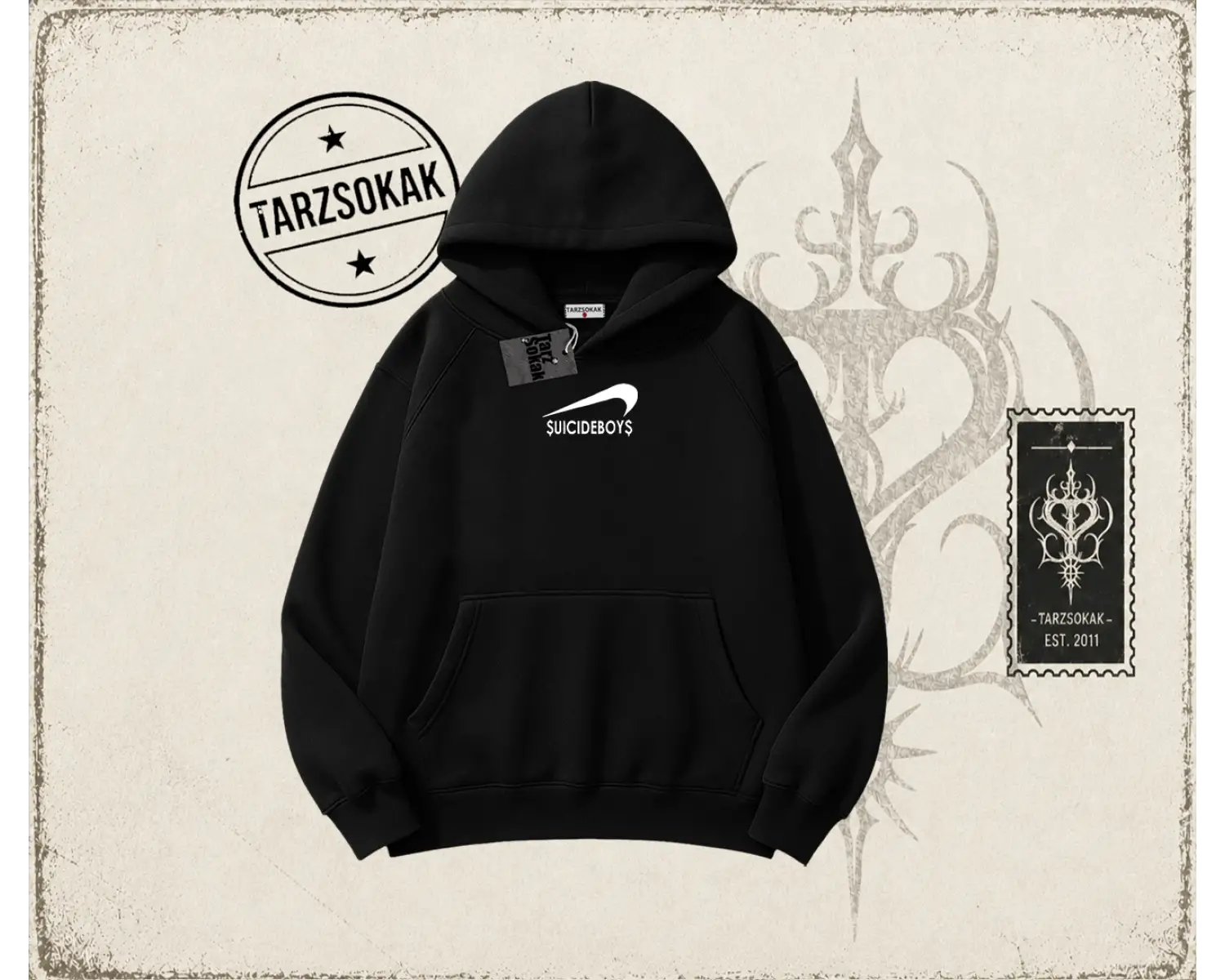 Unisex Suicedeboys Oversize Unisex Kapşonlu Sweatshirt Beyaz