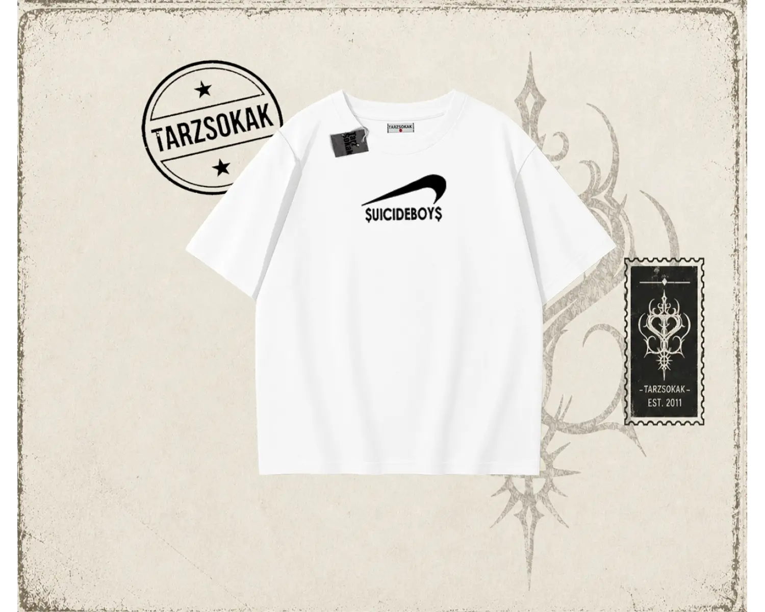 Unisex Suicedeboys Oversize Unisex Tişört Beyaz