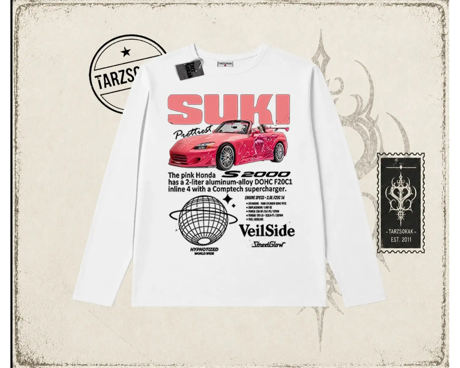Unisex Suki Fast And Furious Biskilet Yaka  Long Sleeve Beyaz