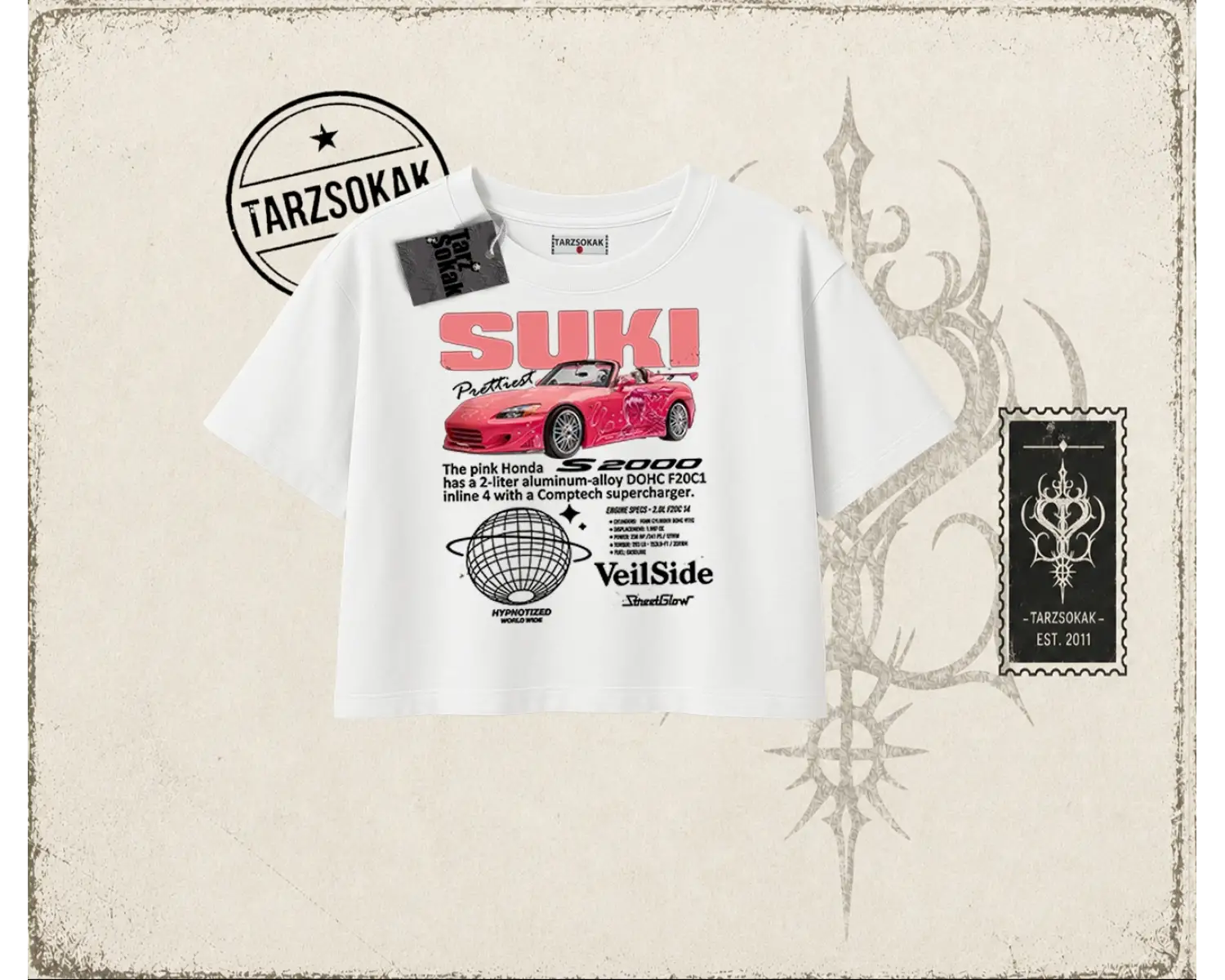 Unisex Suki Fast And Furious Kadın Crop Tişört Beyaz