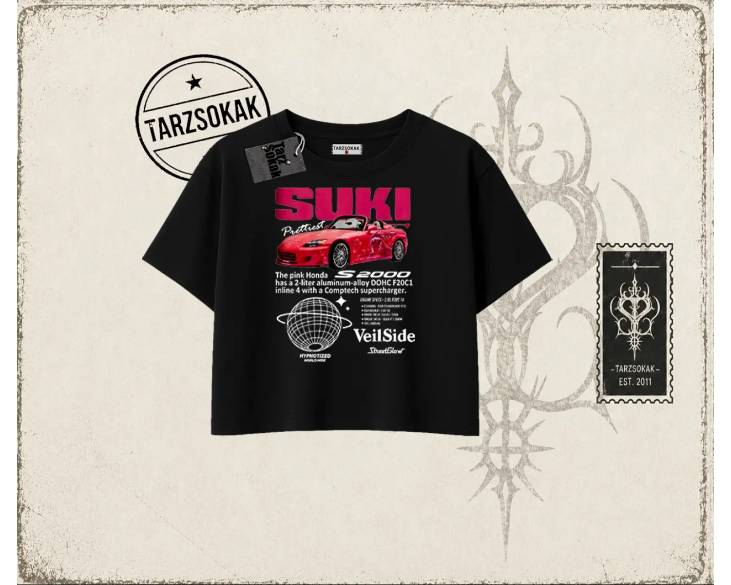 Unisex Suki Fast And Furious Kadın Crop Tişört Beyaz
