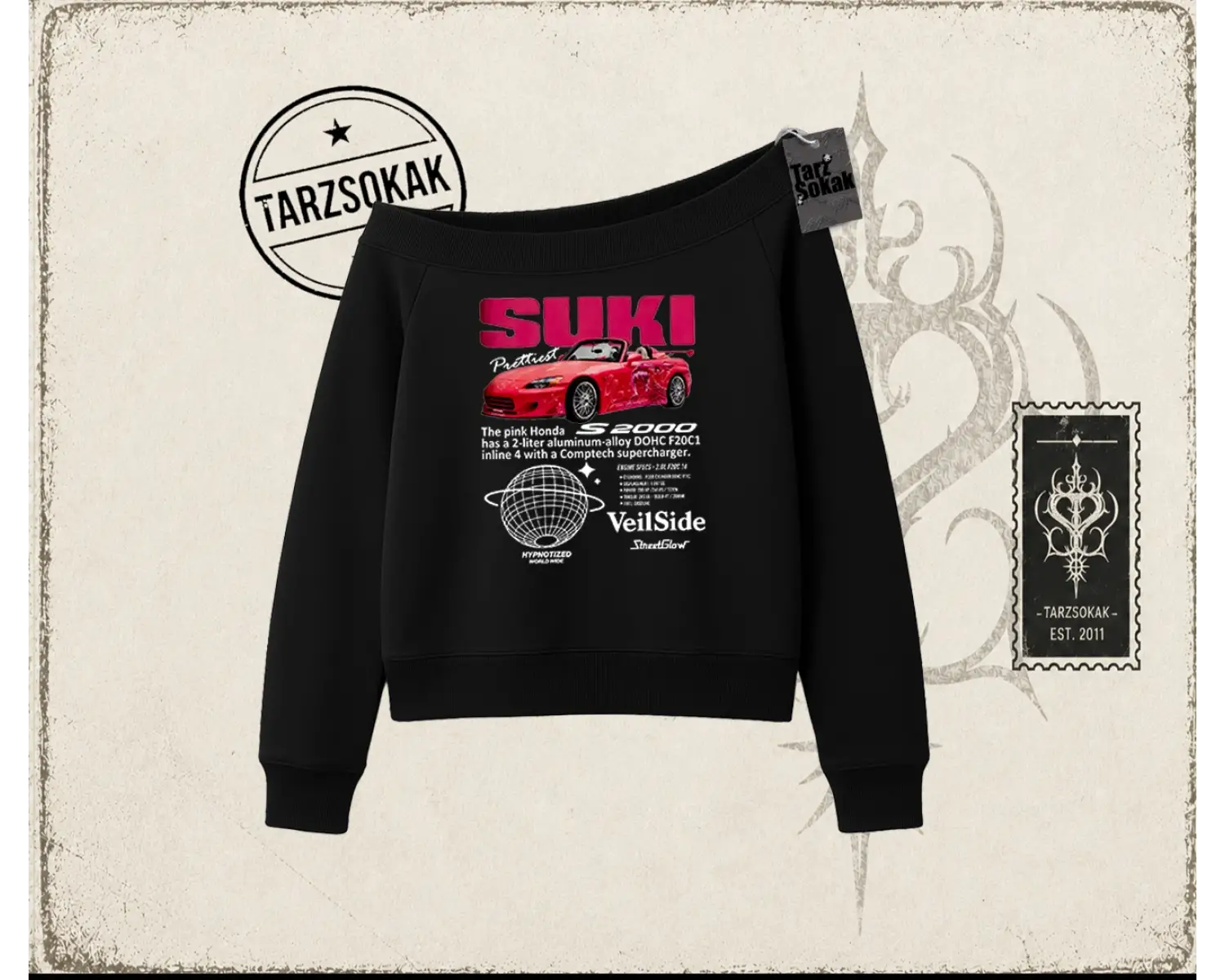 Unisex Suki Fast And Furious Kadın Kayık Yaka Sweatshirt Beyaz