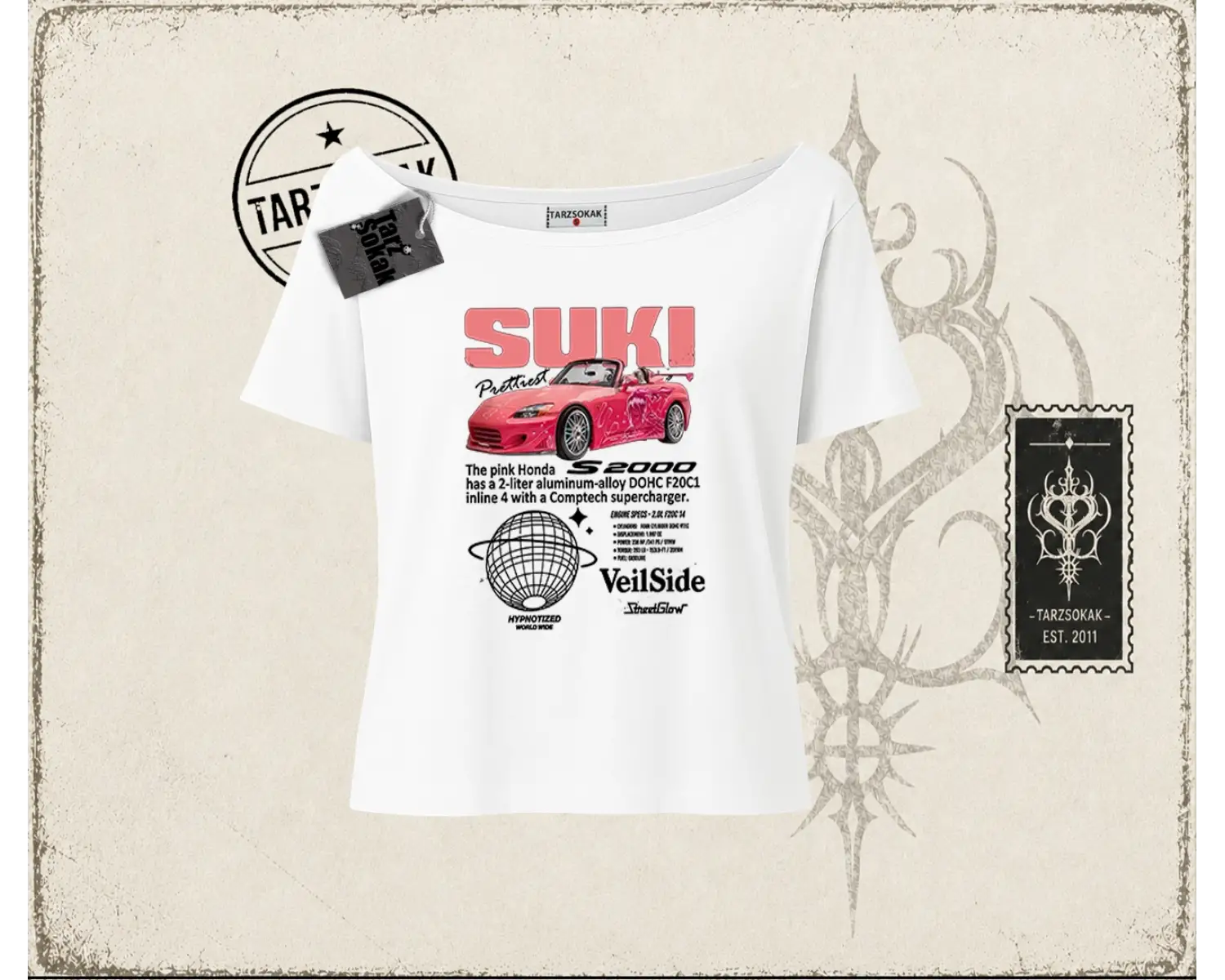 Unisex Suki Fast And Furious Kadın Kayık Yaka Tişört Beyaz