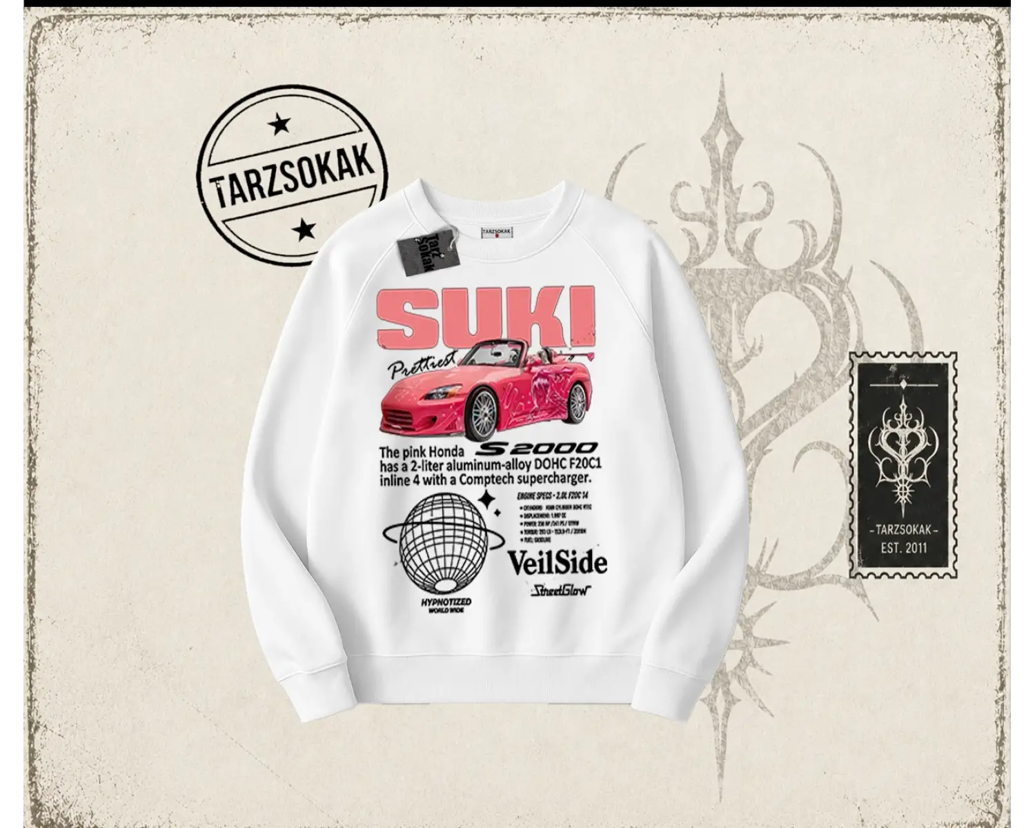 Unisex Suki Fast And Furious Oversize Unisex Bisiklet Yaka Sweatshirt Beyaz