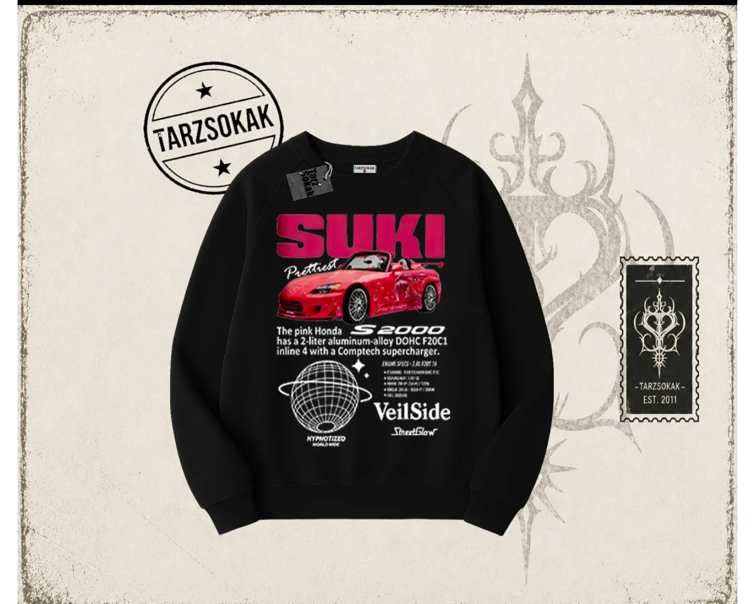 Unisex Suki Fast And Furious Oversize Unisex Bisiklet Yaka Sweatshirt Beyaz