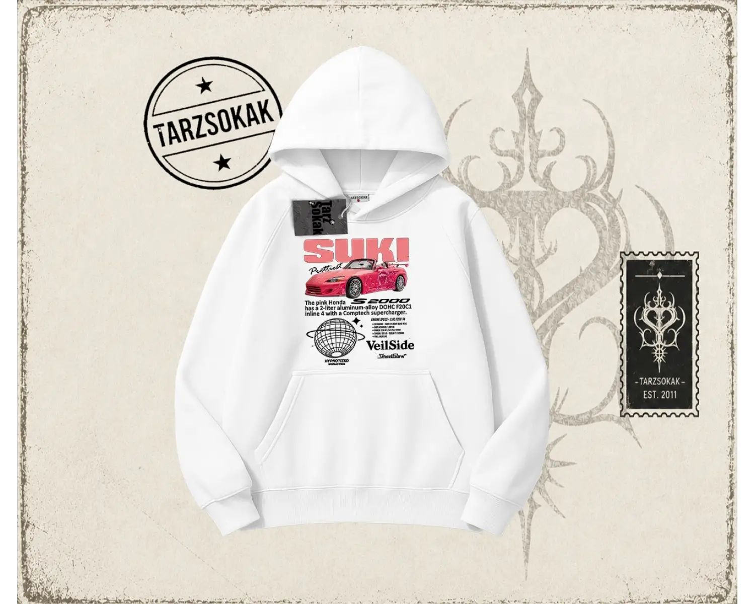 Unisex Suki Fast And Furious Oversize Unisex Kapşonlu Sweatshirt Beyaz