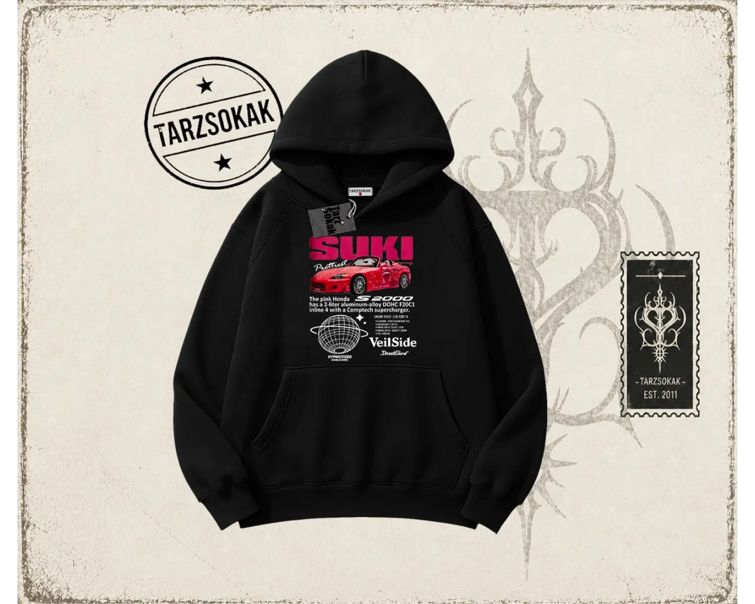Unisex Suki Fast And Furious Oversize Unisex Kapşonlu Sweatshirt Beyaz