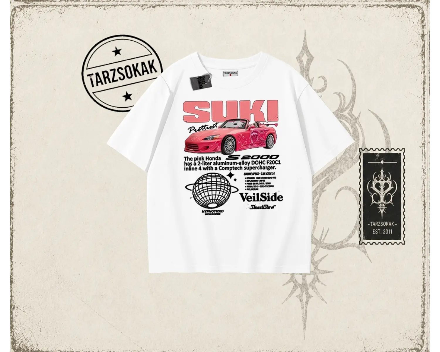 Unisex Suki Fast And Furious Oversize Unisex Tişört Beyaz