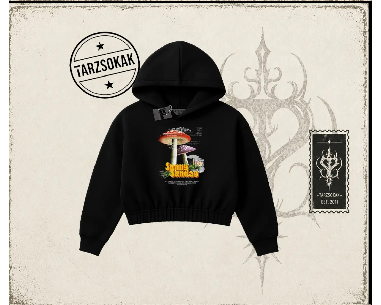 Unisex Sunny Sunday Kadın Crop Kapşonlu Sweatshirt Beyaz