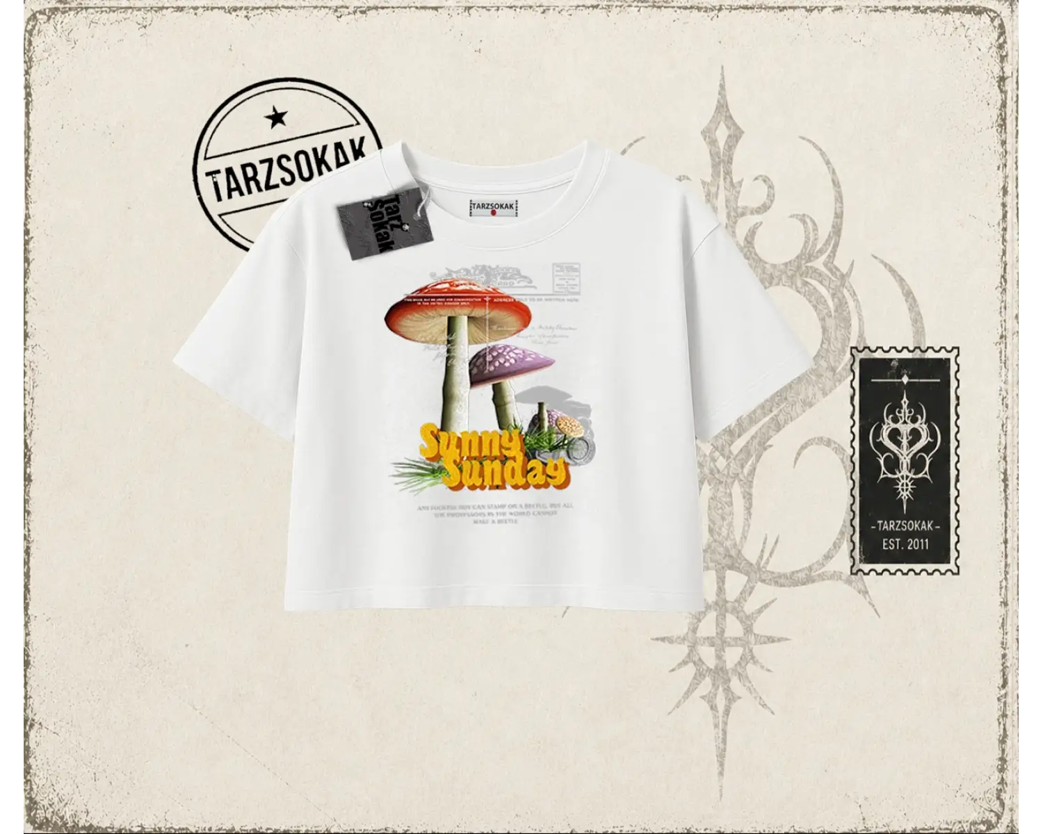Unisex Sunny Sunday Kadın Crop Tişört Beyaz