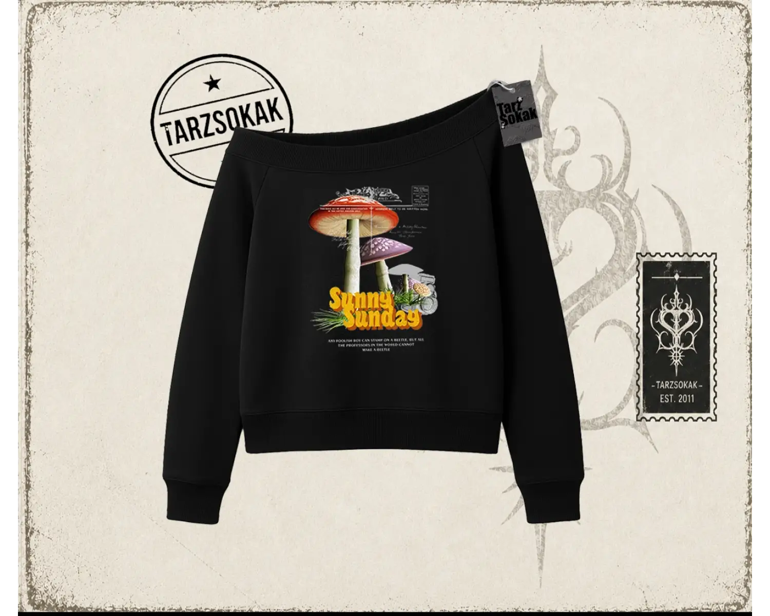 Unisex Sunny Sunday Kadın Kayık Yaka Sweatshirt Beyaz