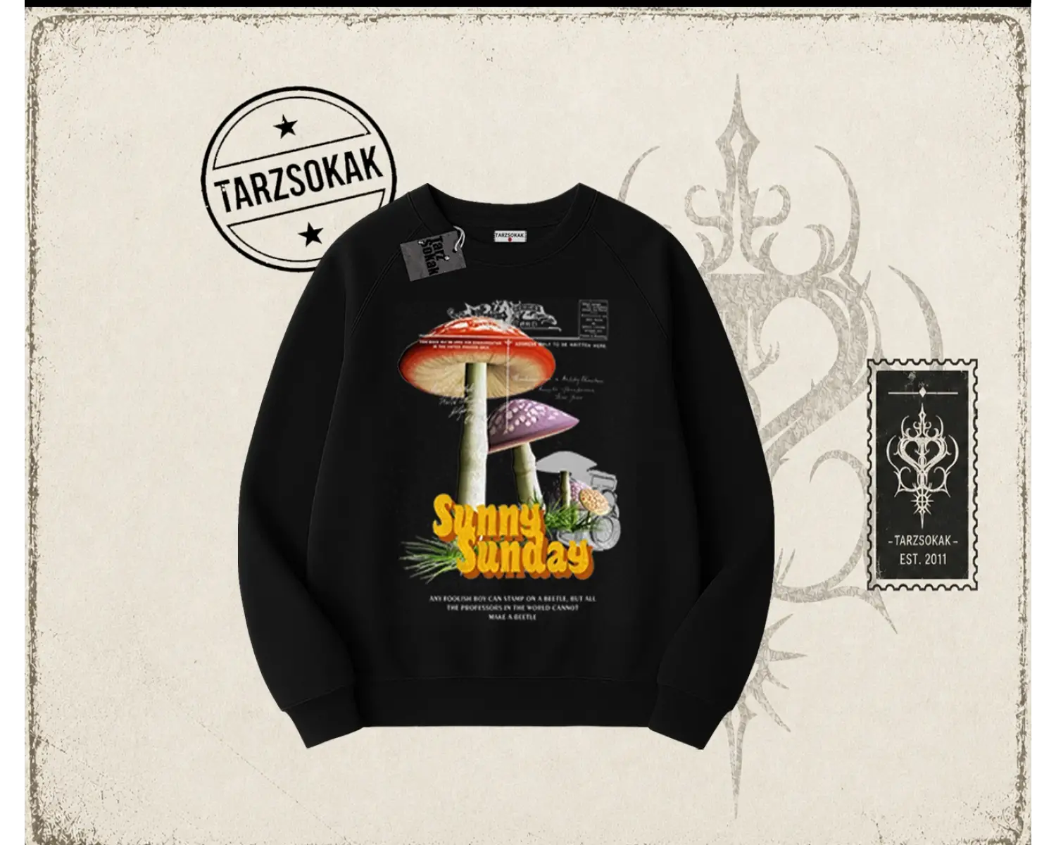 Unisex Sunny Sunday Oversize Unisex Bisiklet Yaka Sweatshirt Beyaz