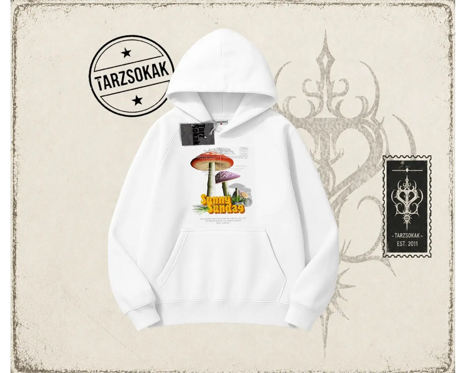 Unisex Sunny Sunday Oversize Unisex Kapşonlu Sweatshirt Beyaz