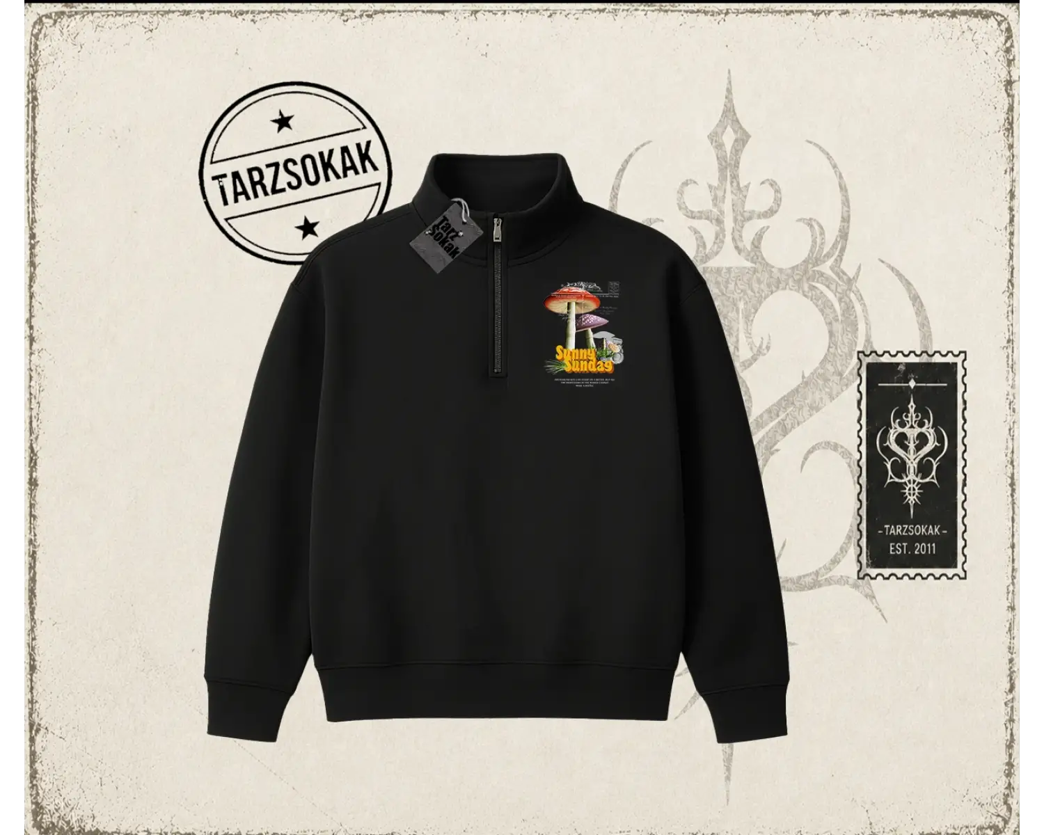 Unisex Sunny Sunday Unisex Polo Yaka Yarım Fermuarlı Sweatshirt Beyaz