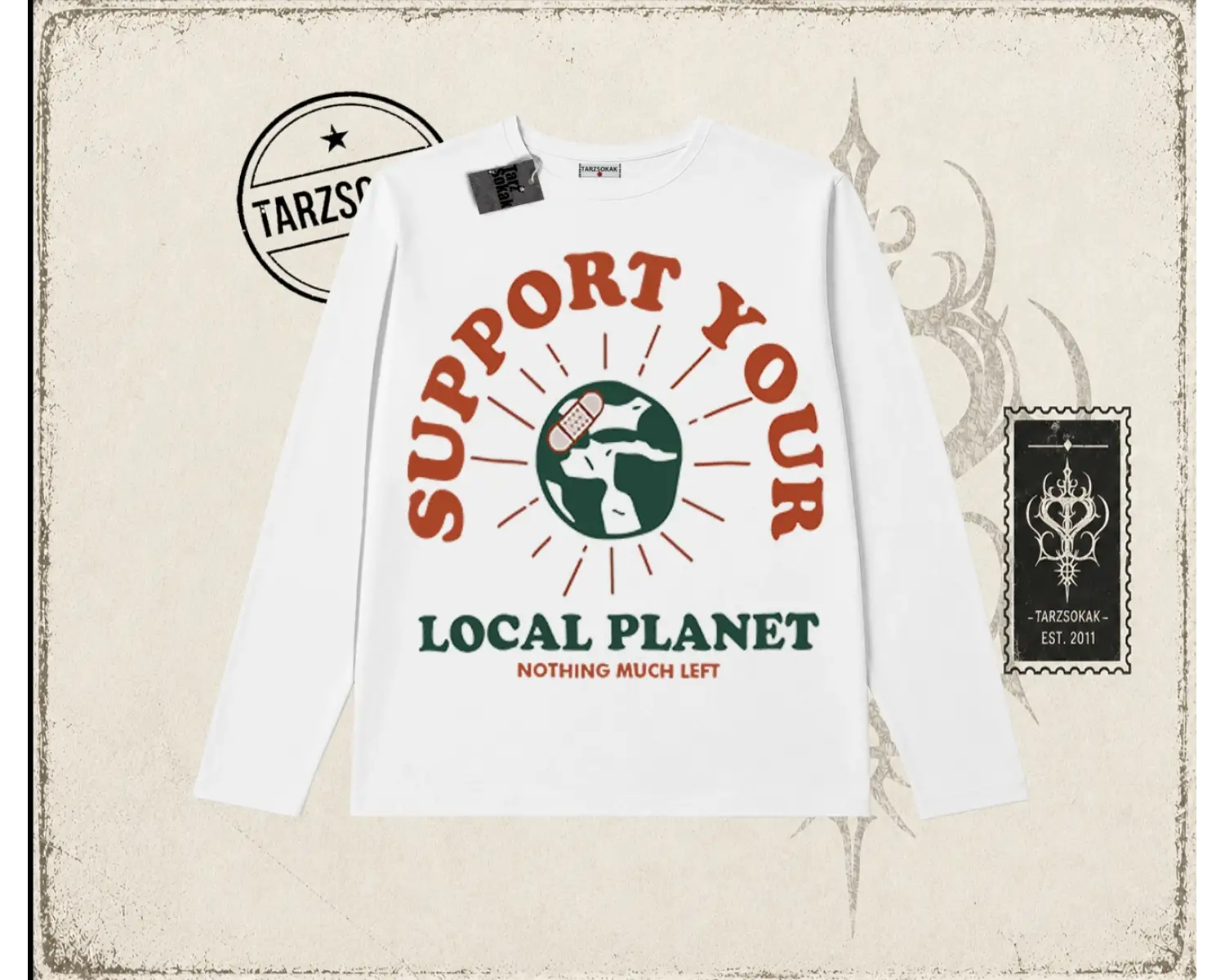 Unisex Support Your Biskilet Yaka  Long Sleeve Beyaz