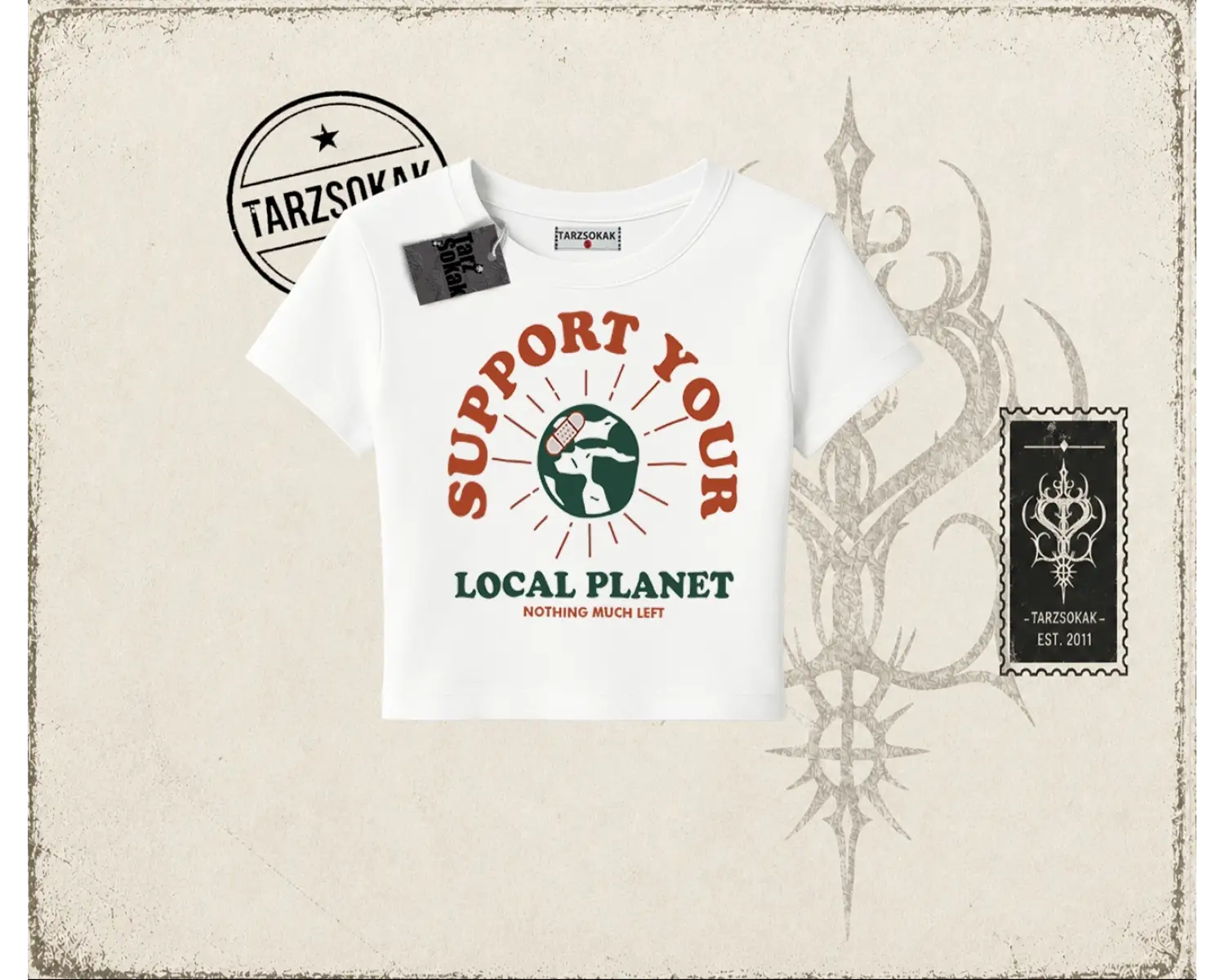 Unisex Support Your Kadın Baby Tee Beyaz