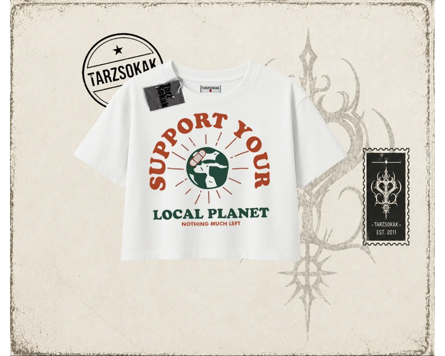 Unisex Support Your Kadın Crop Tişört Beyaz