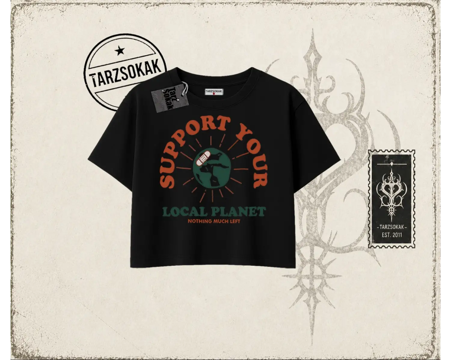 Unisex Support Your Kadın Crop Tişört Beyaz