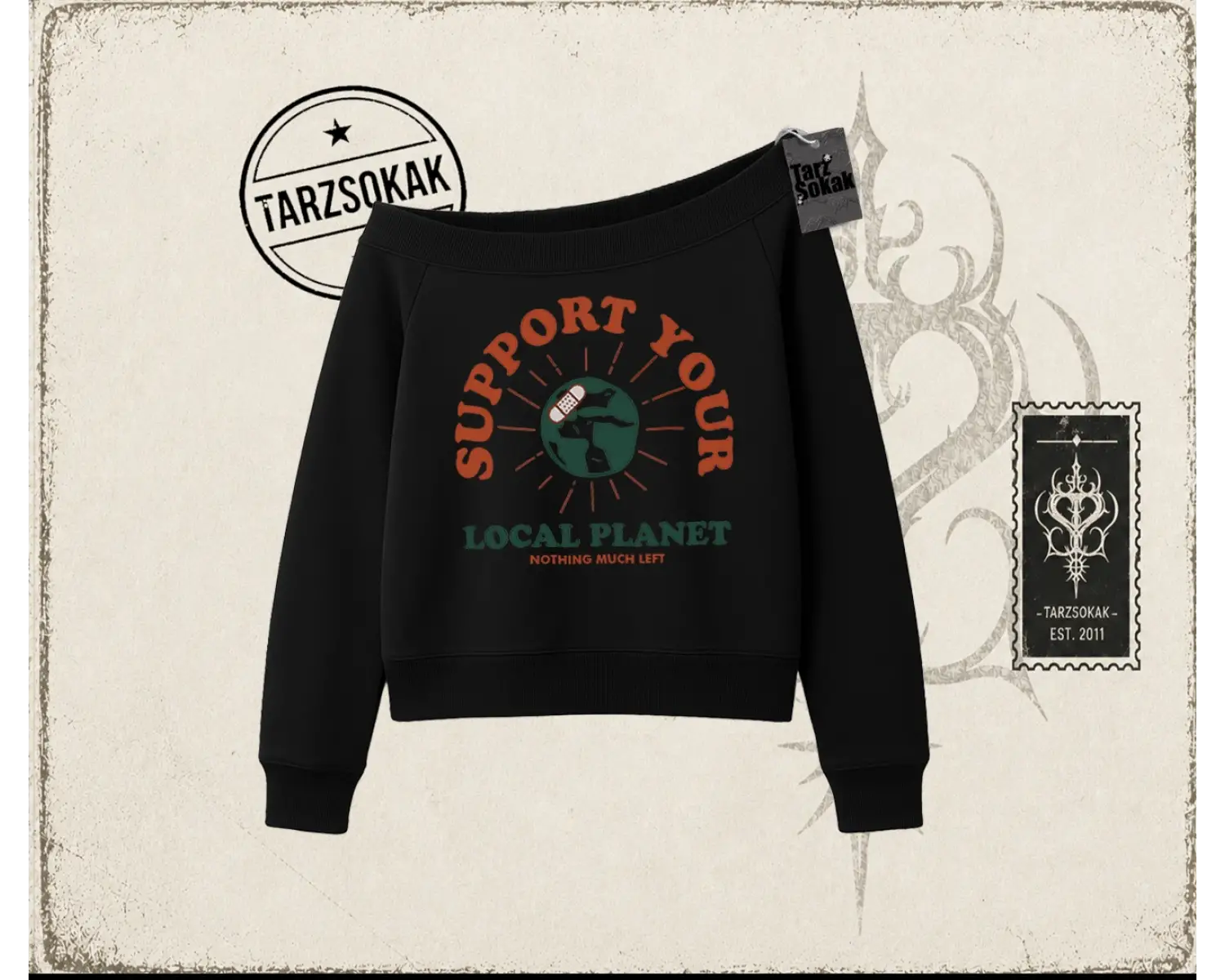 Unisex Support Your Kadın Kayık Yaka Sweatshirt Beyaz