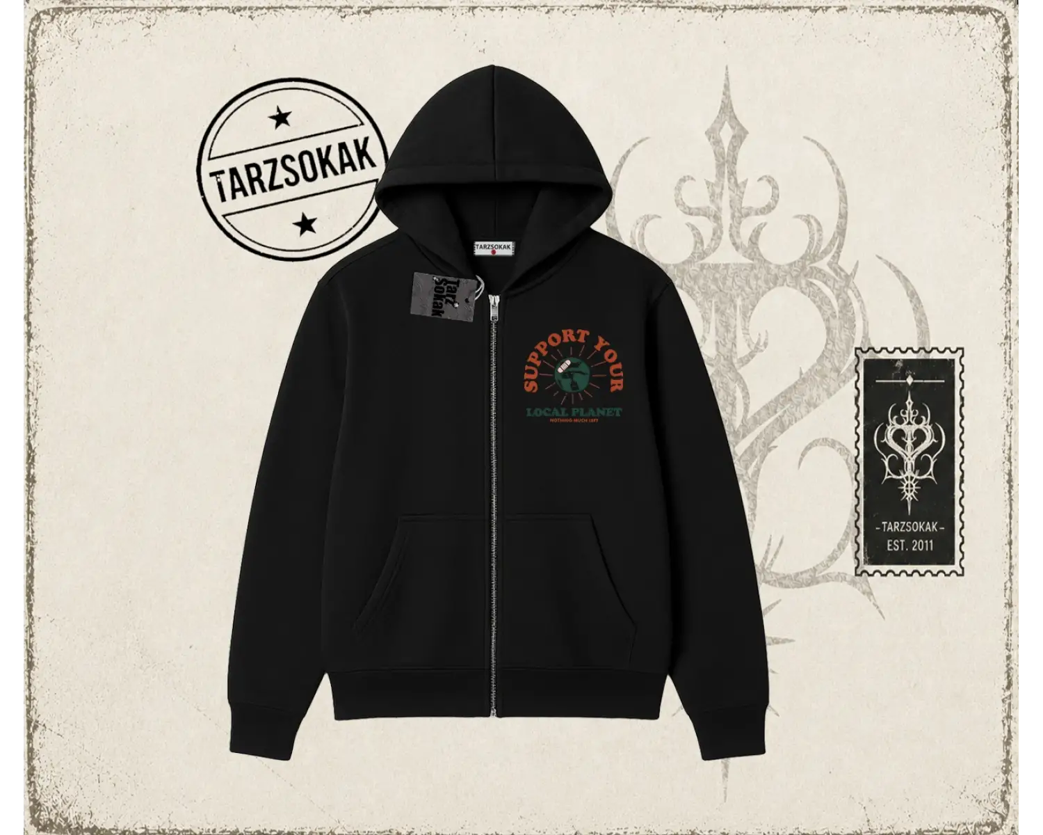 Unisex Support Your Oversize Unisex Hırka & Çeket Fermuarlı Sweatshirt Beyaz