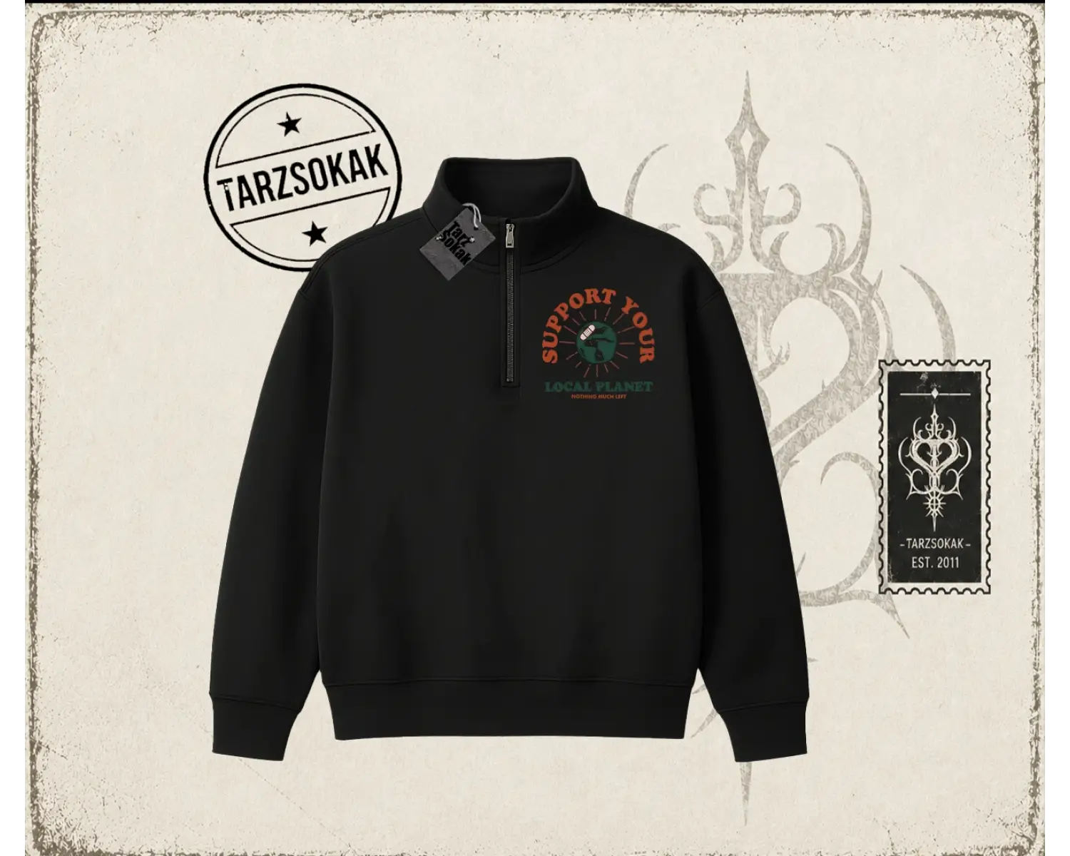 Unisex Support Your Unisex Polo Yaka Yarım Fermuarlı Sweatshirt Beyaz