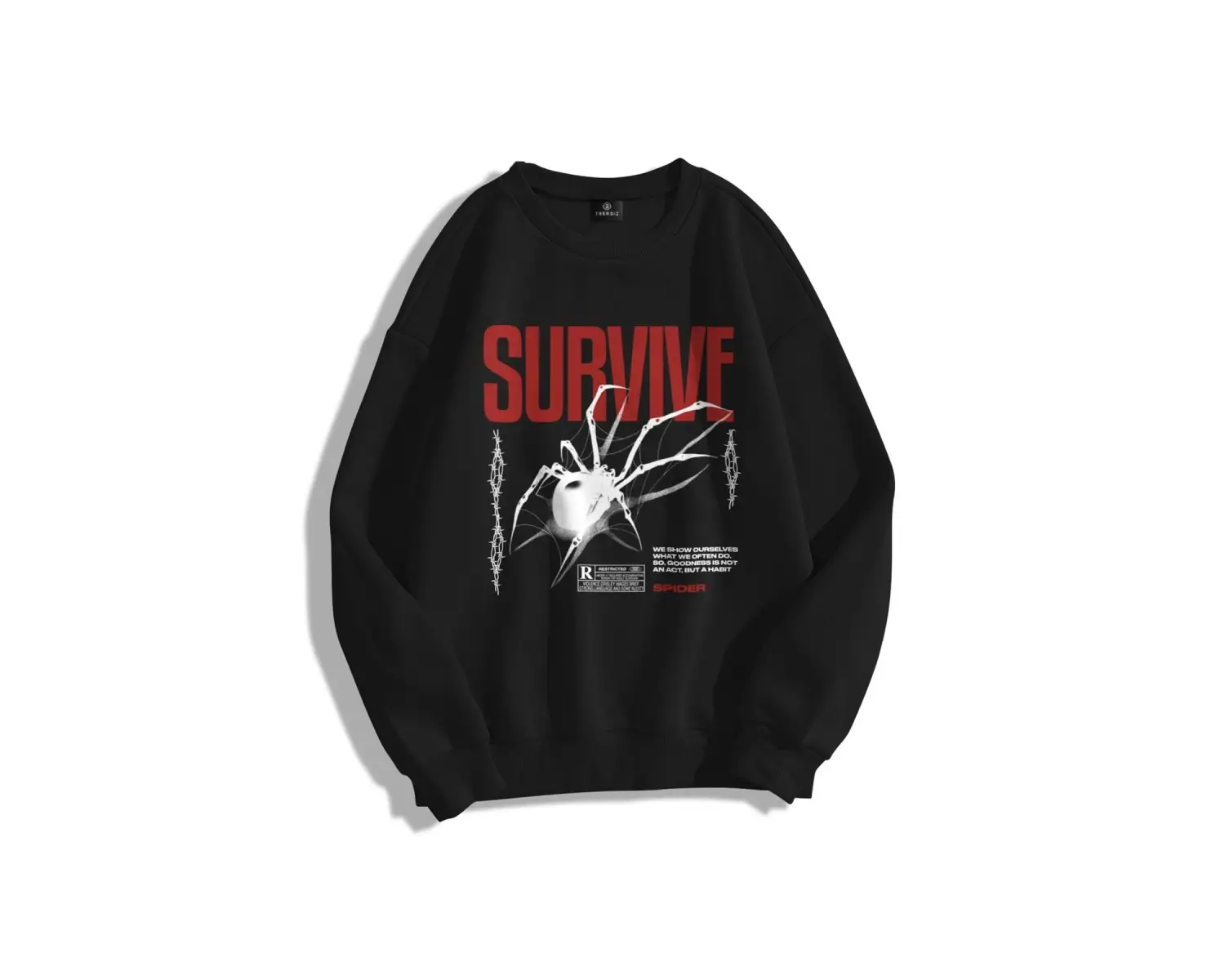 Unisex Survive Bisiklet Yaka Sweatshirt Siyah