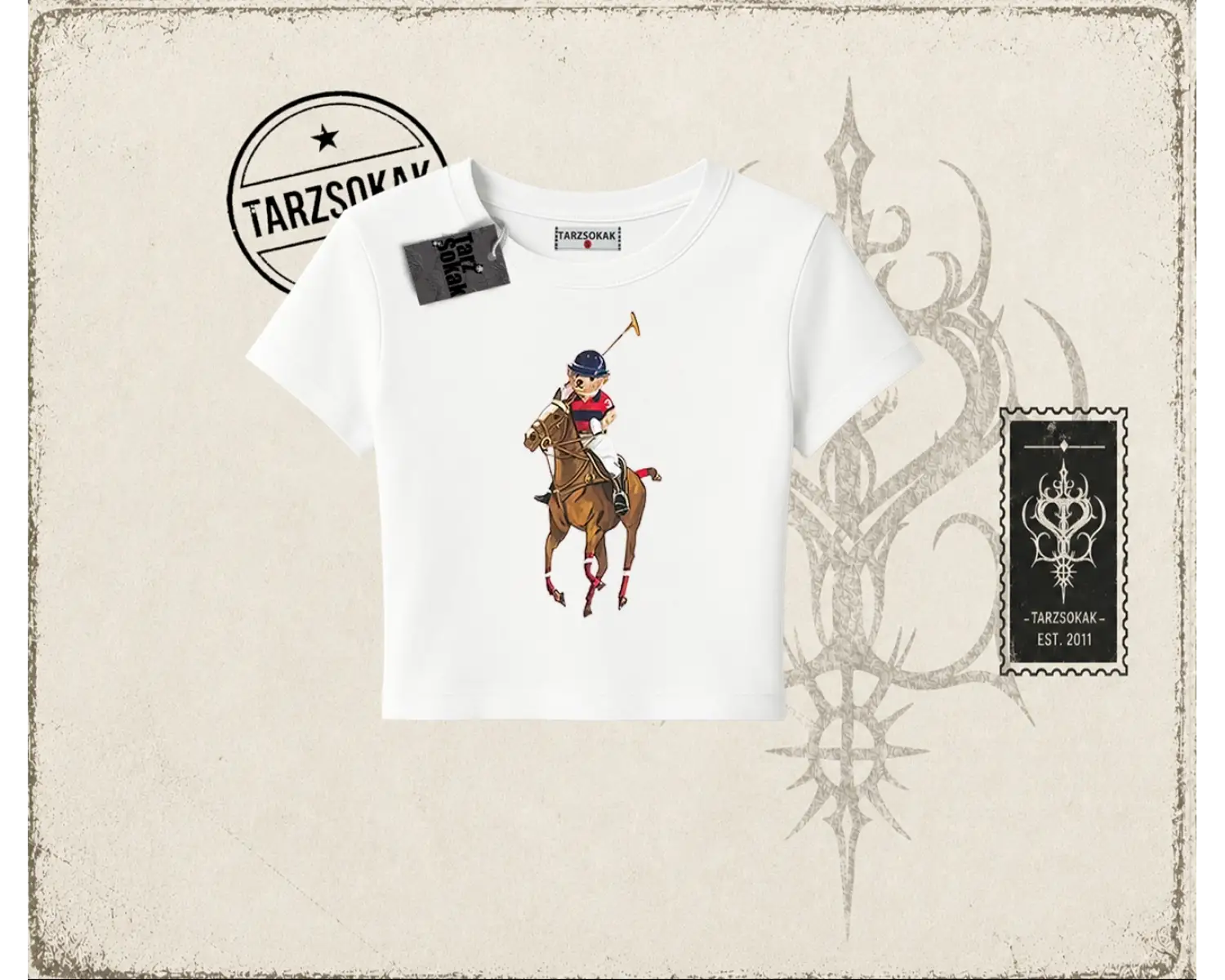 Unisex Teddy Horse Kadın Baby Tee Beyaz