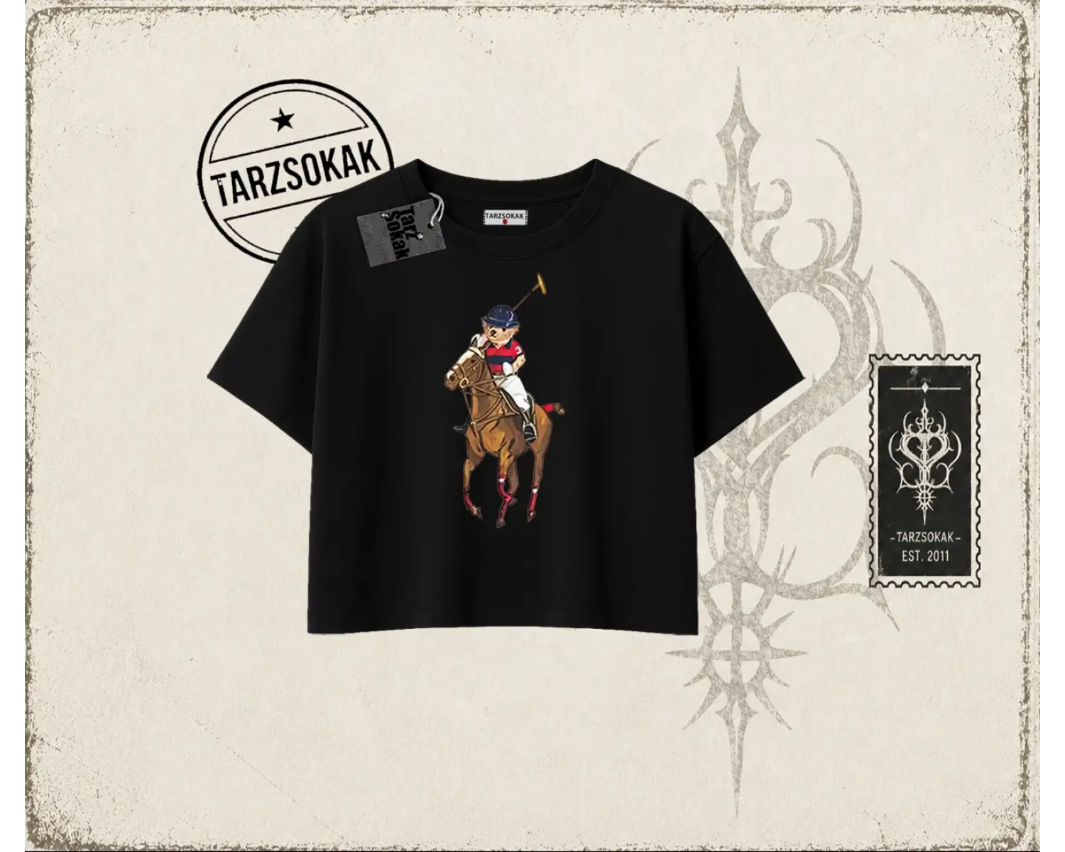Unisex Teddy Horse Kadın Crop Tişört Beyaz