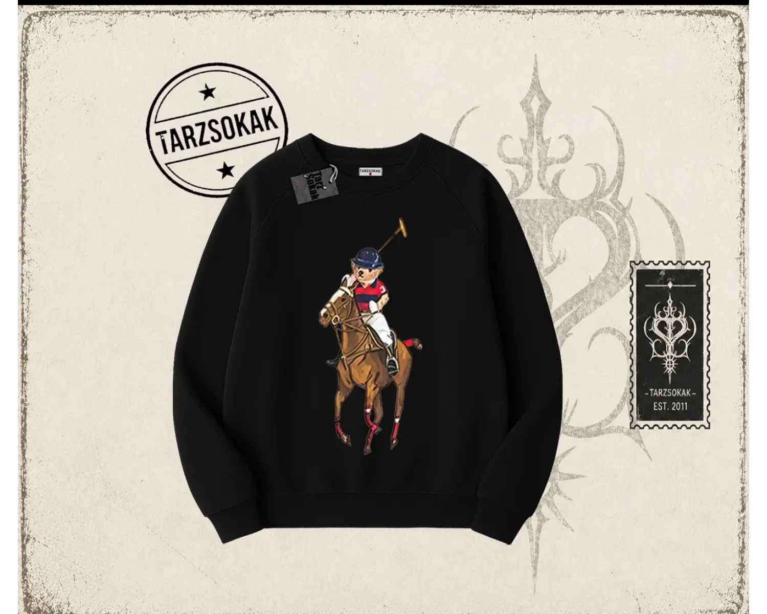 Unisex Teddy Horse Oversize Unisex Bisiklet Yaka Sweatshirt Beyaz